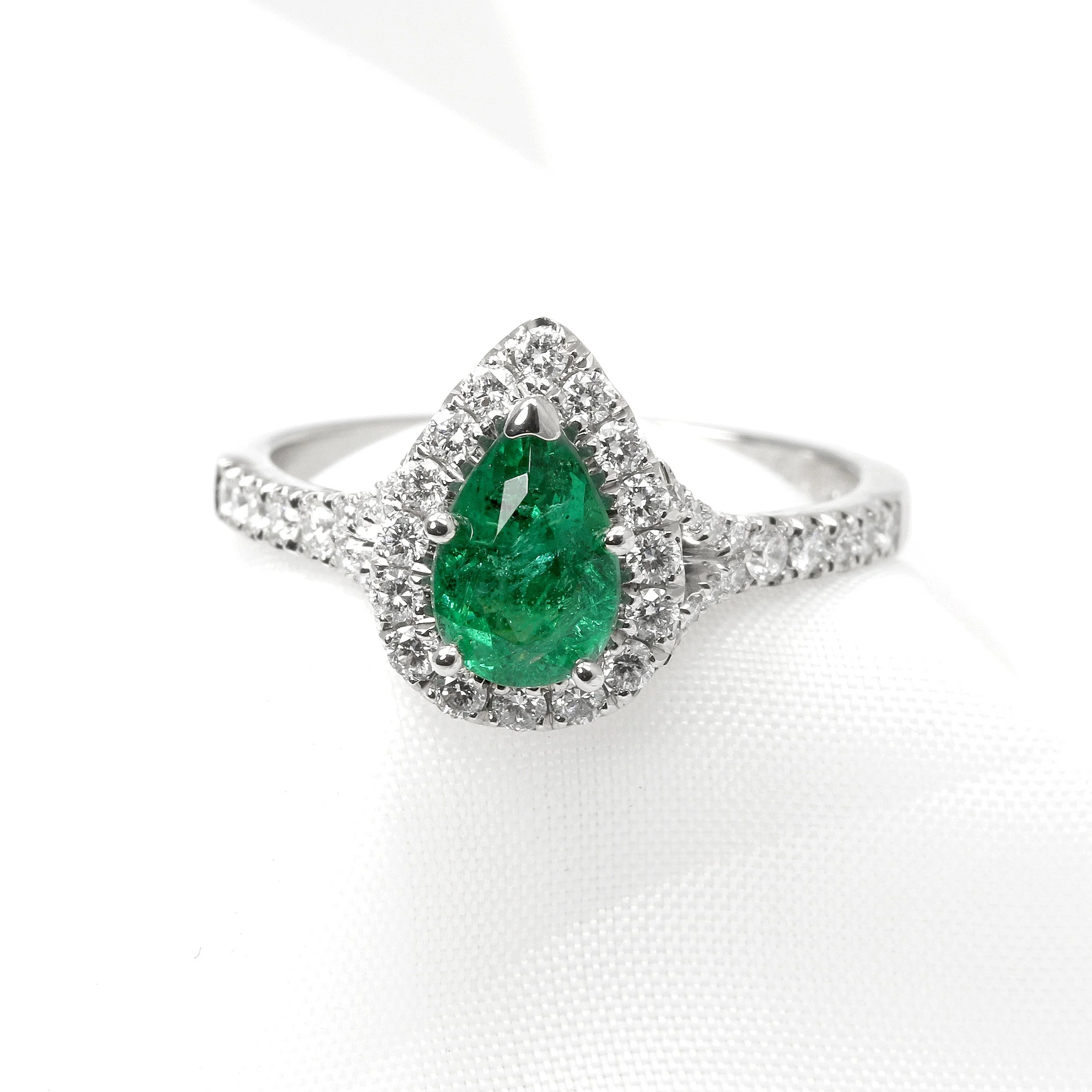Pear Shape Emerald & Diamond Cluster Ring