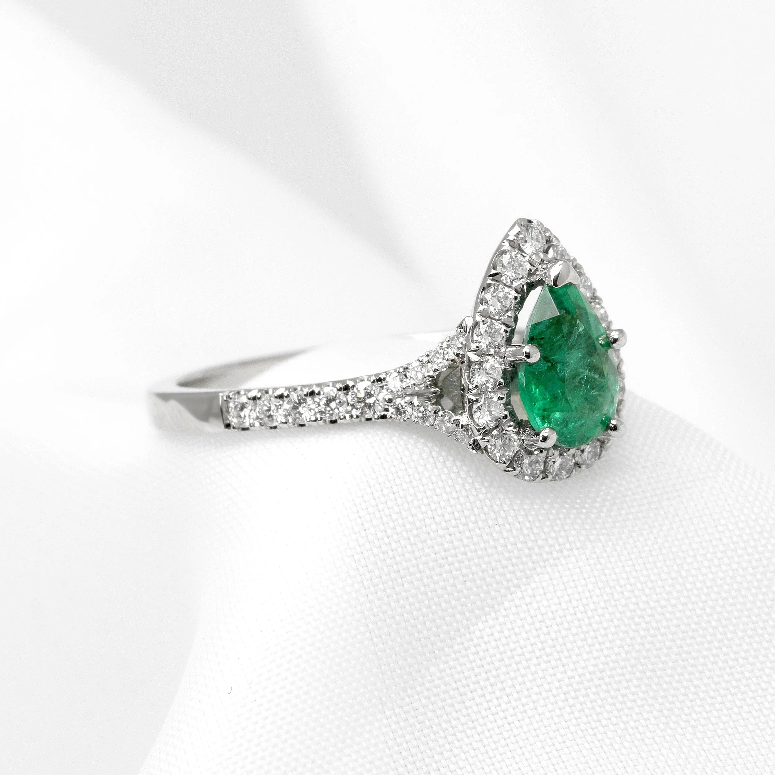 Pear Shape Emerald & Diamond Cluster Ring