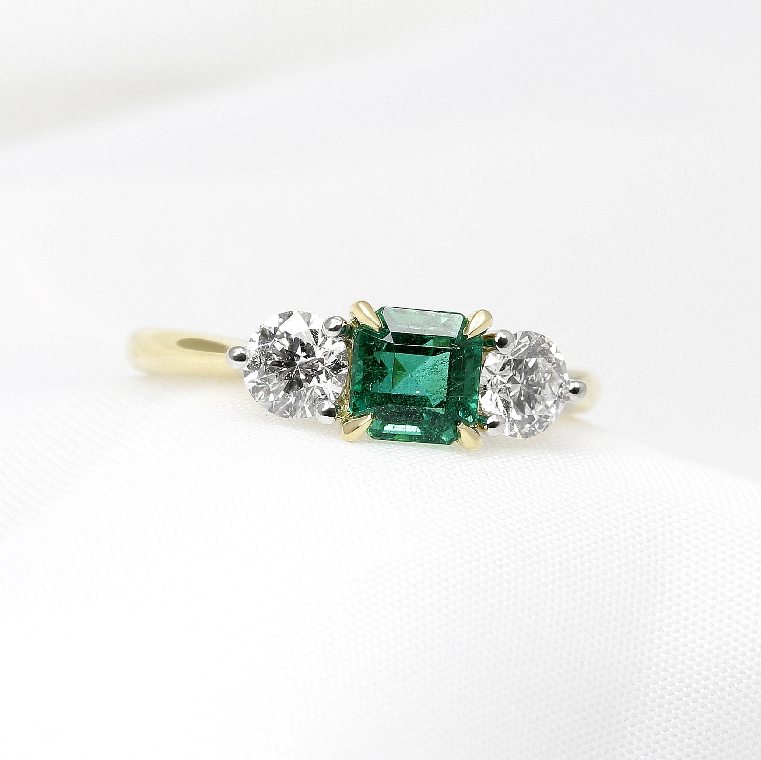 Emerald & Diamond Ring in Platinum and Yellow Gold