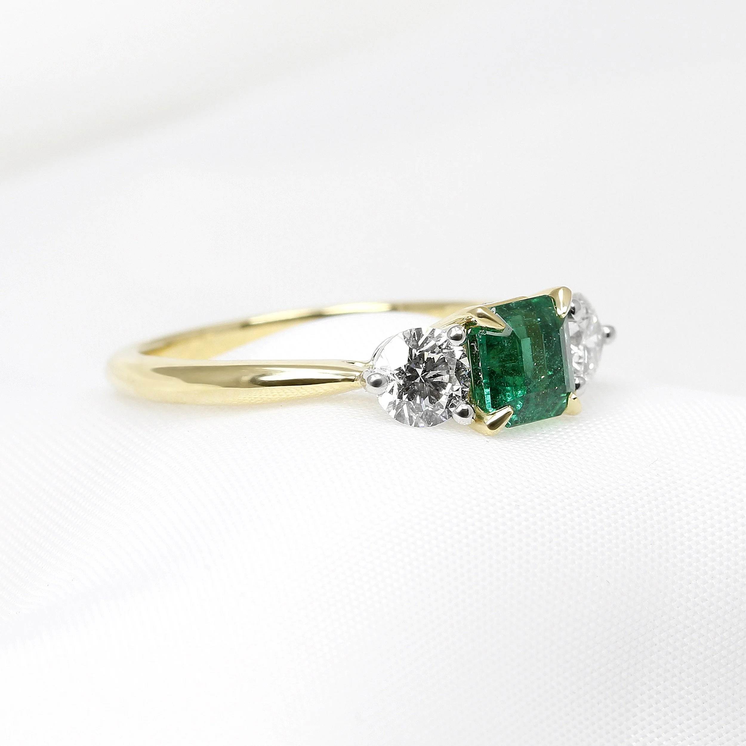 Emerald & Diamond Ring in Platinum and Yellow Gold