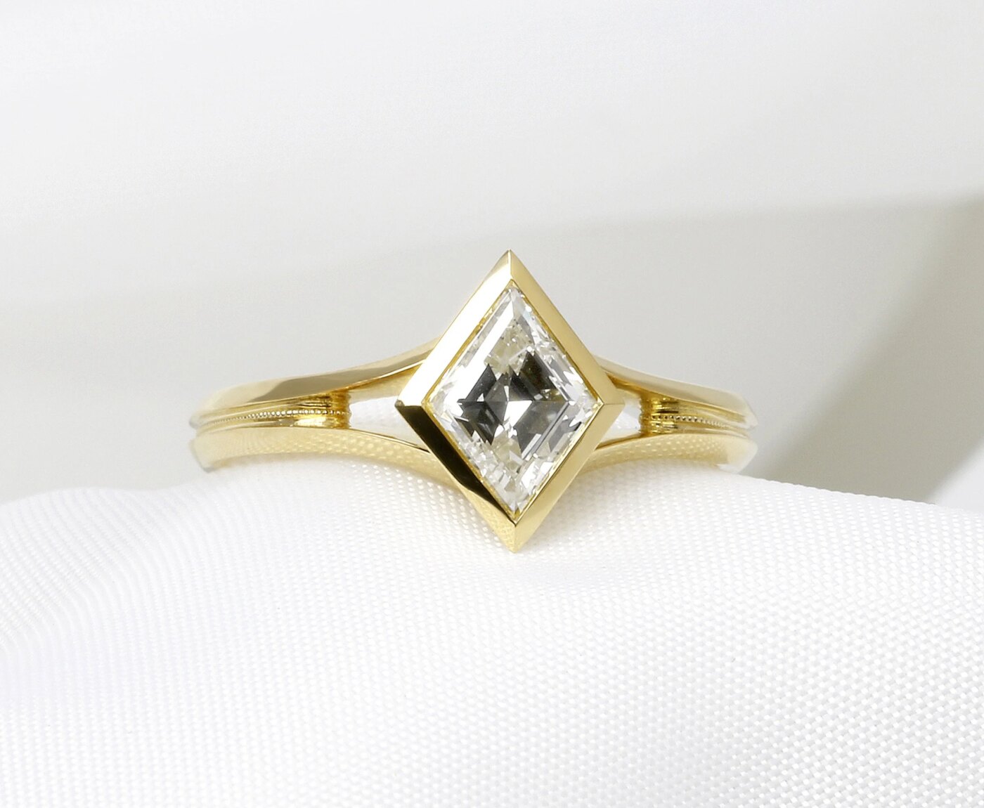 Lozenge Diamond Solitaire Ring in Yellow Gold