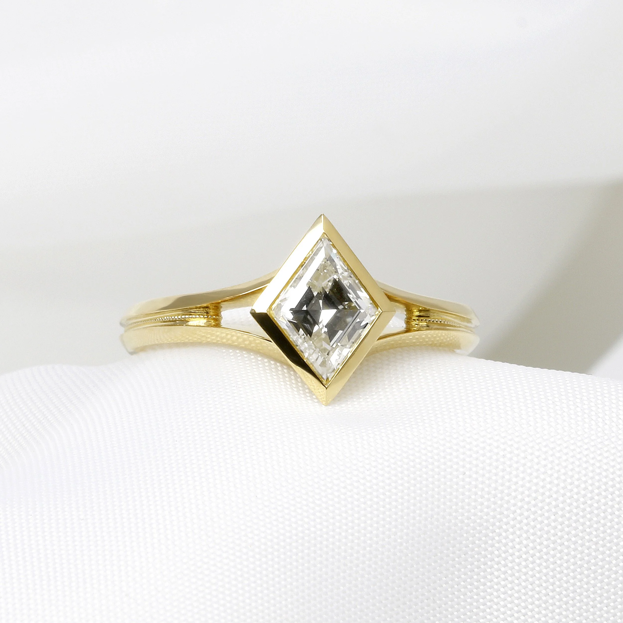 Lozenge Diamond Solitaire Ring in Yellow Gold