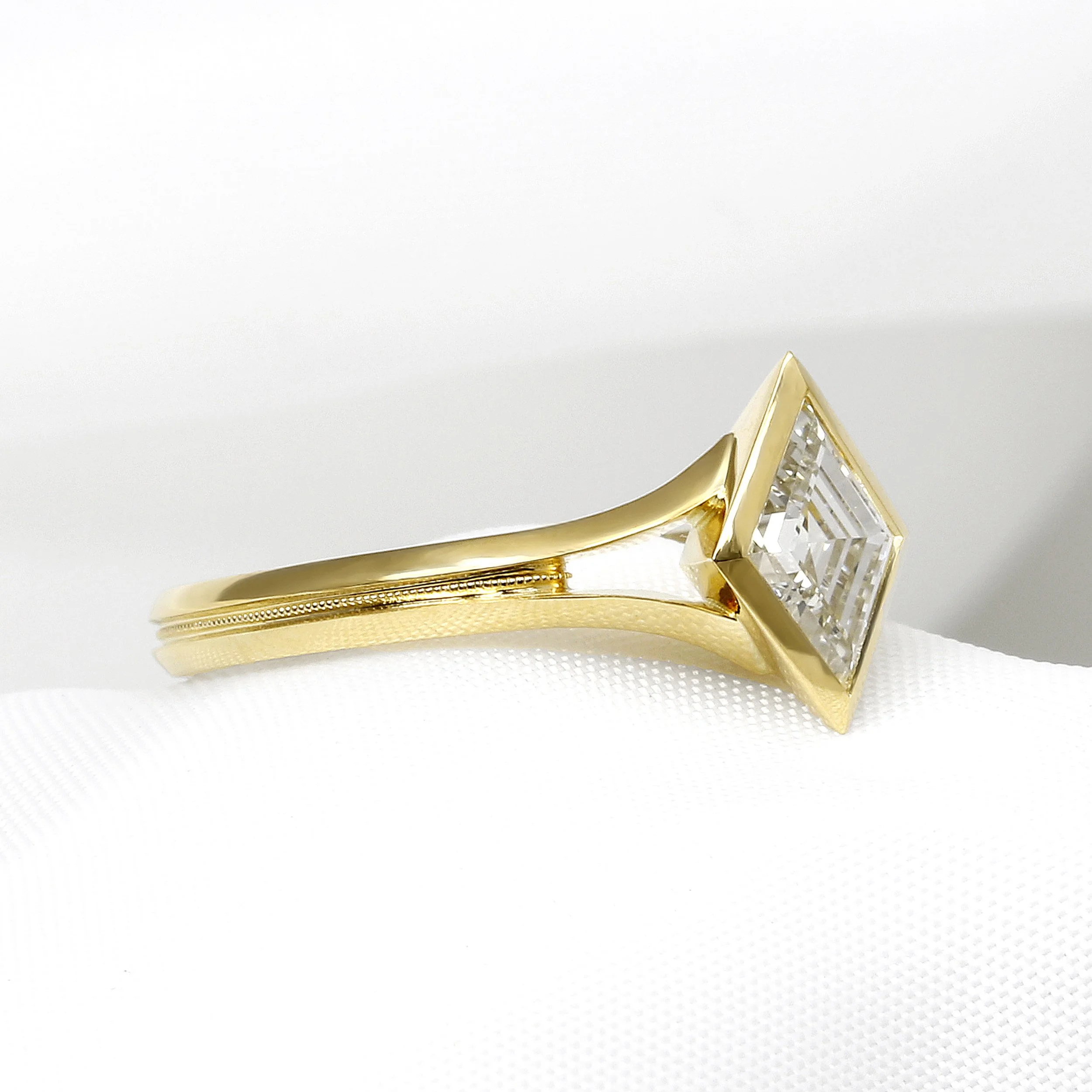 Lozenge Diamond Solitaire Ring in Yellow Gold