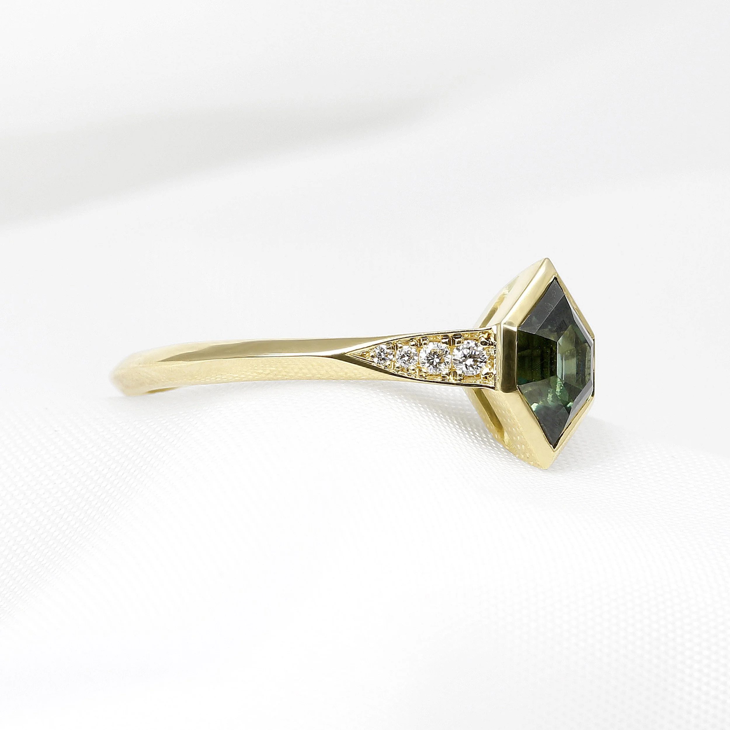 Green Sapphire and Diamond Ring in Yellow Gold