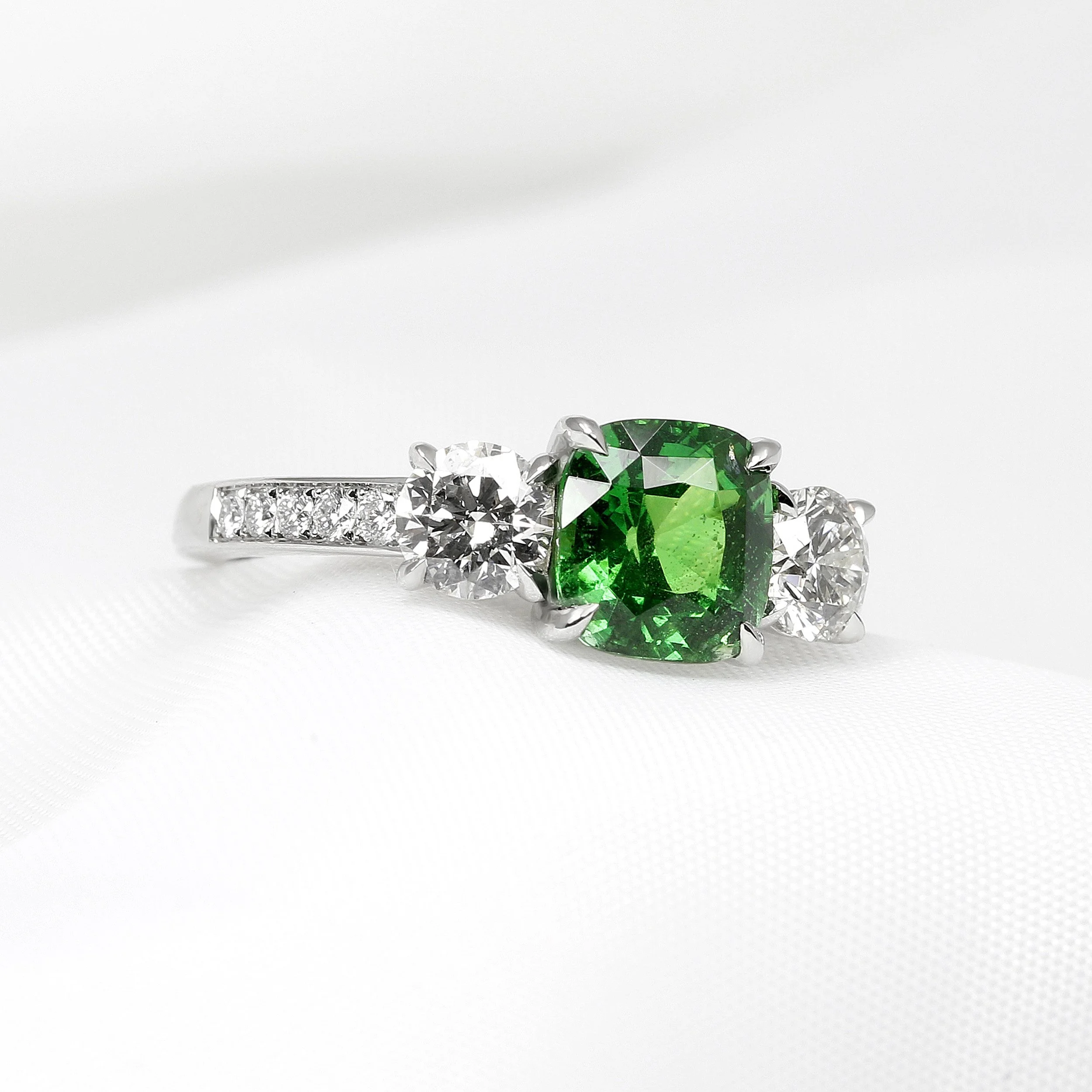 Tsavorite and Diamond Ring in Platinum