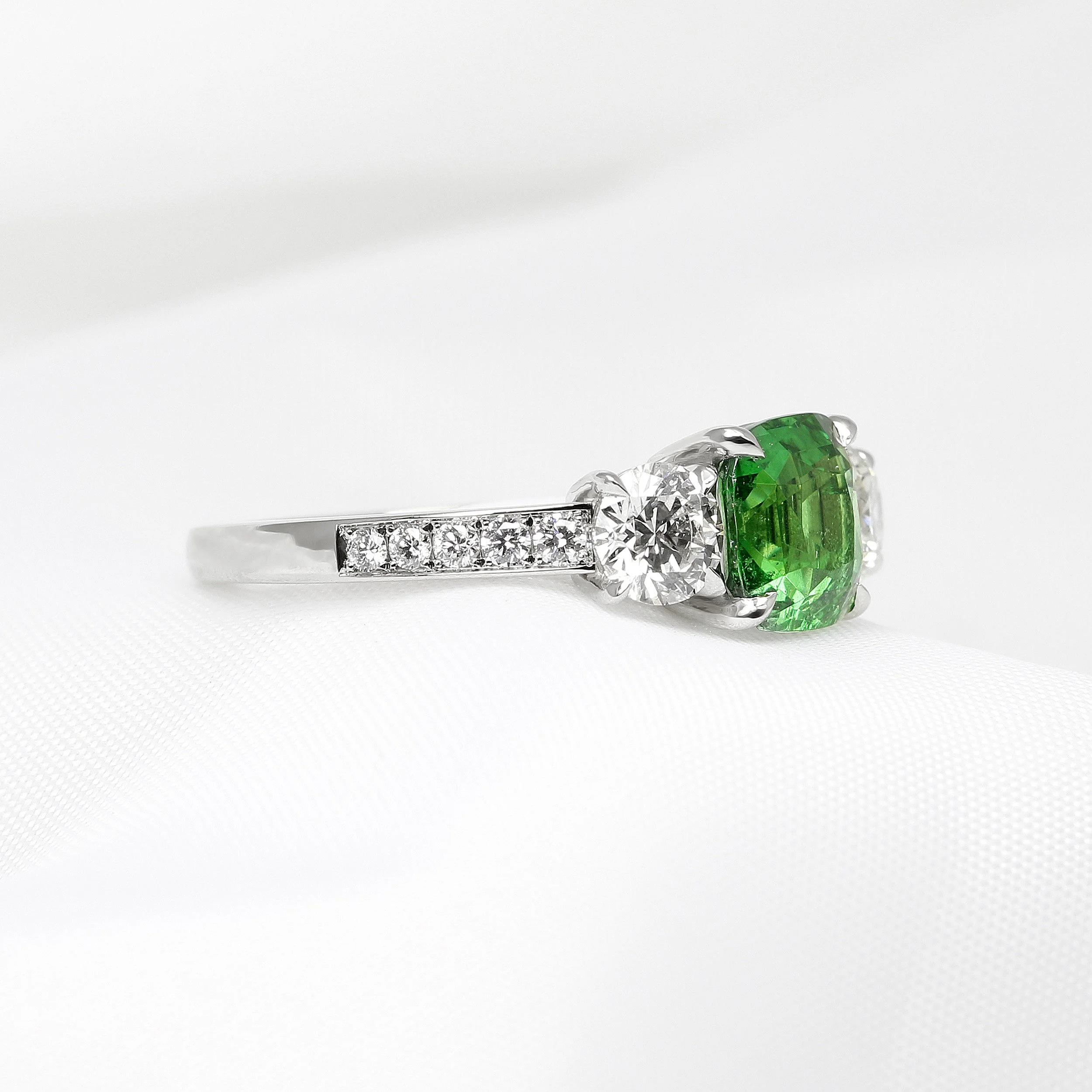 Tsavorite and Diamond Ring in Platinum