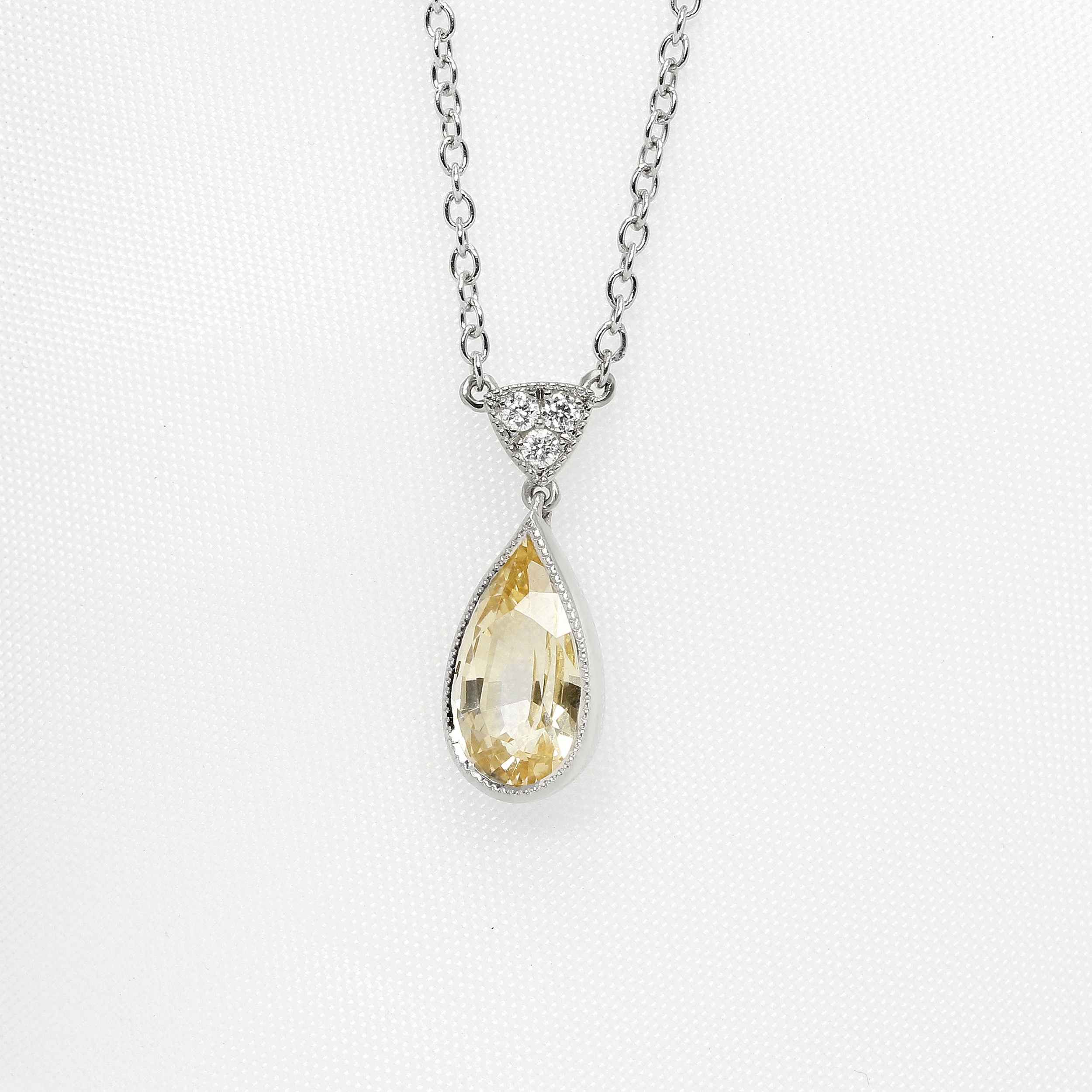 Yellow Sapphire & Diamond Pendant in White Gold