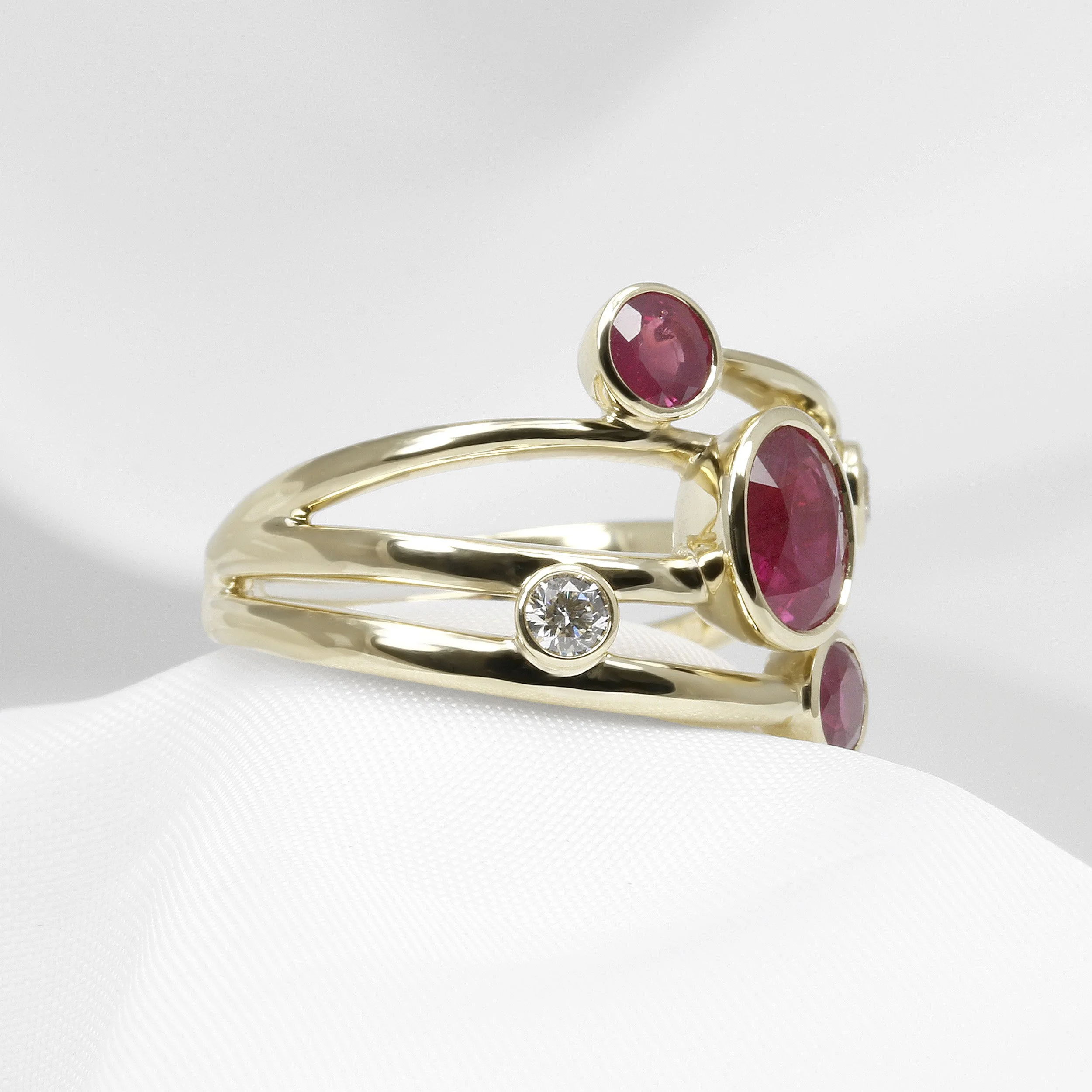 Ruby & Diamond Multi Band Ring in Yellow Gold
