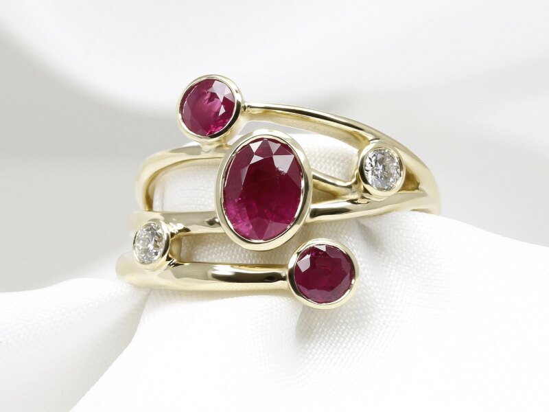 Ruby & Diamond Multi Band Ring in Yellow Gold