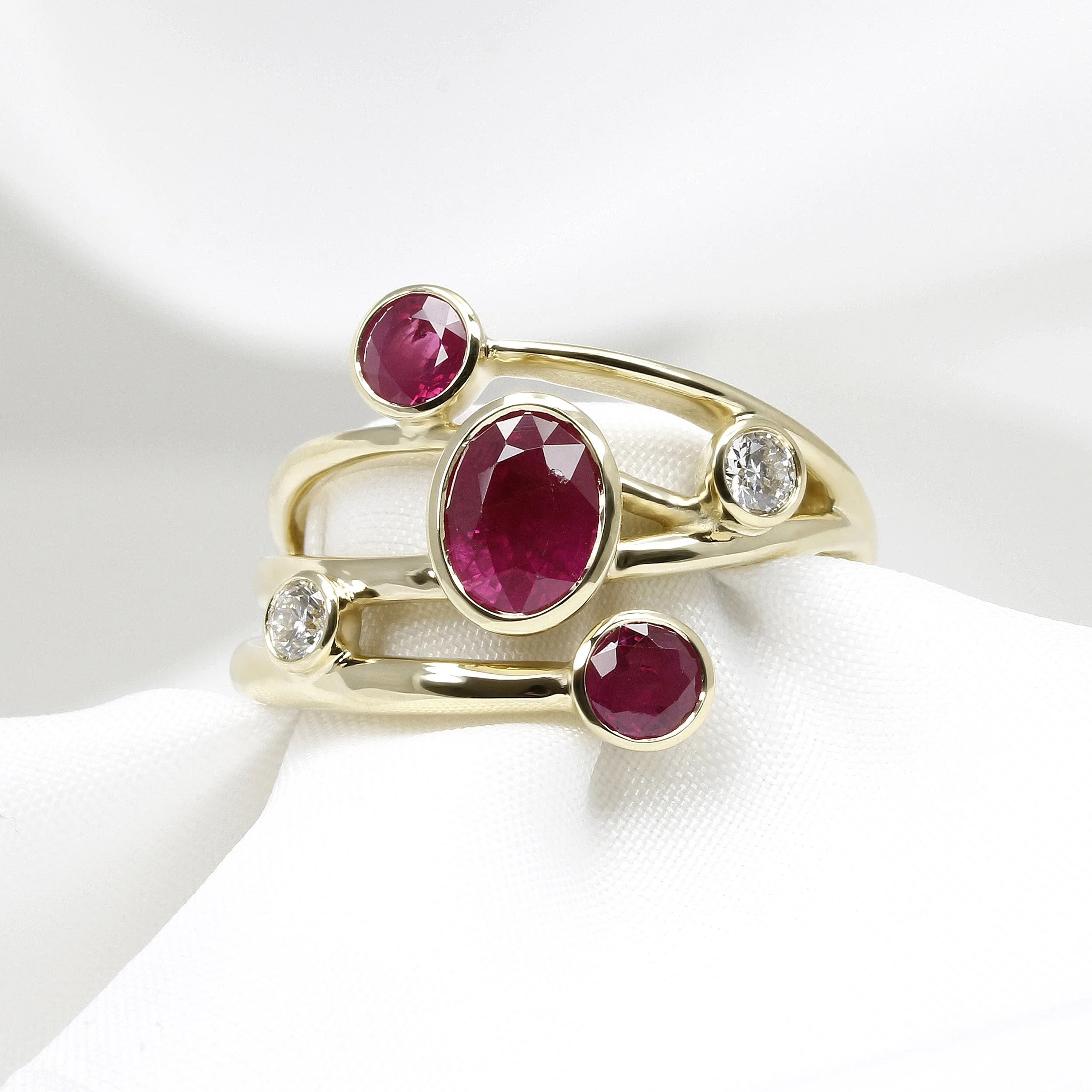 Ruby & Diamond Multi Band Ring in Yellow Gold