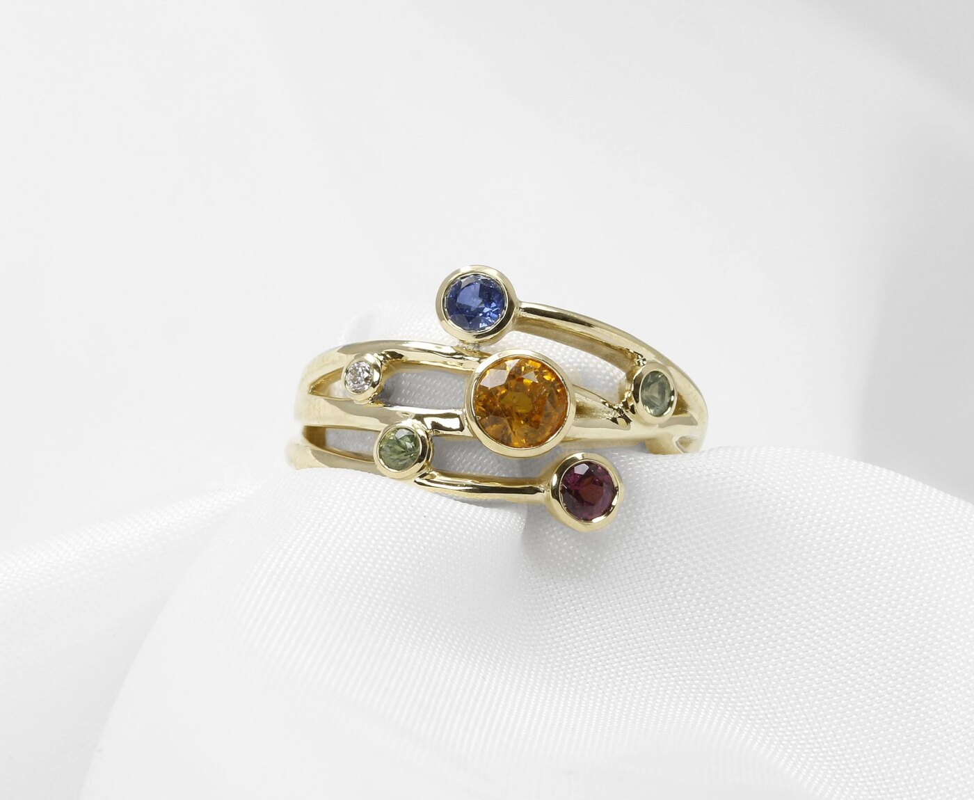 Multi Band Mixed Gemstone Ring in 9ct Yellow Gold