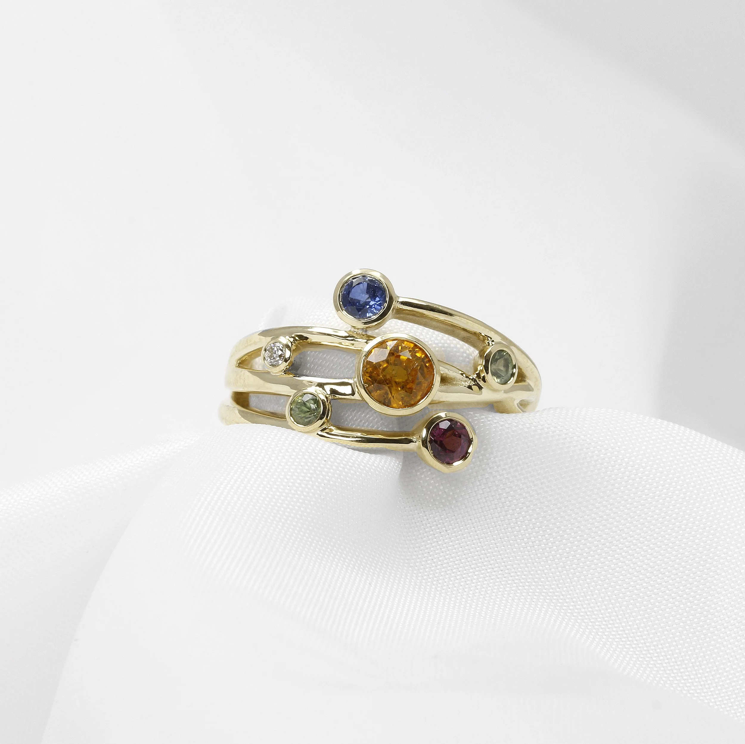 Multi Band Mixed Gemstone Ring in 9ct Yellow Gold