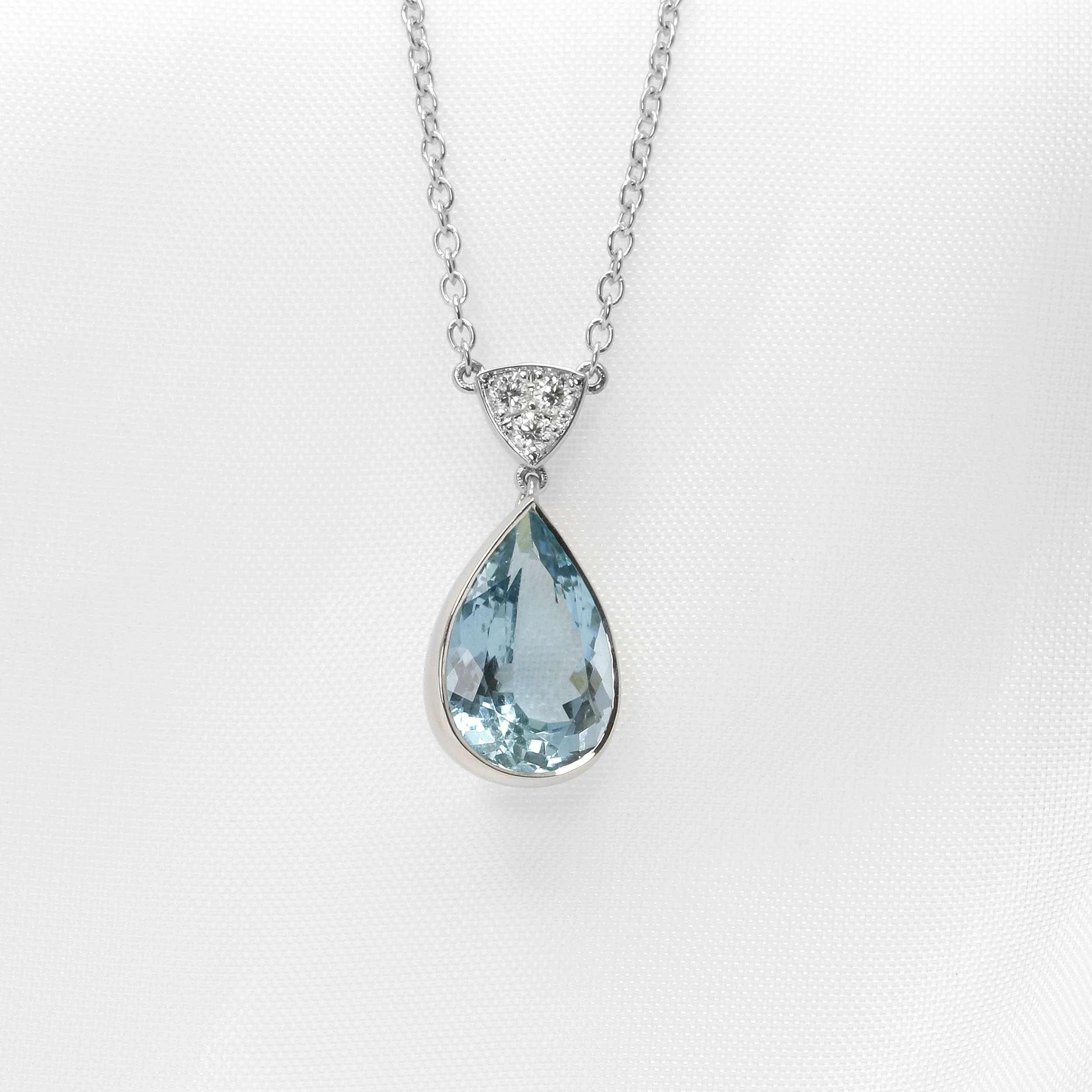 Aquamarine and Diamond Pendant in 9ct White Gold