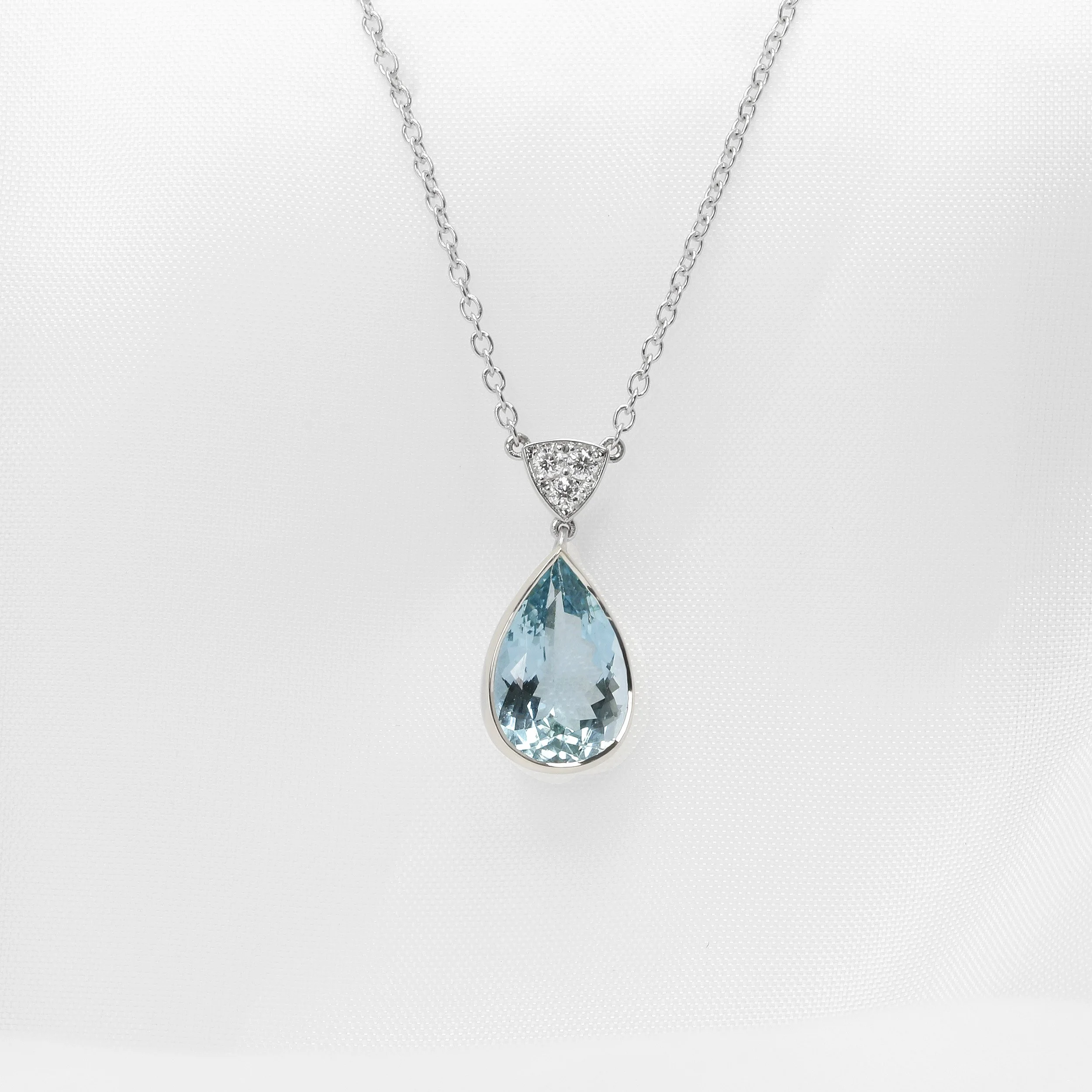 Aquamarine and Diamond Pendant in 9ct White Gold