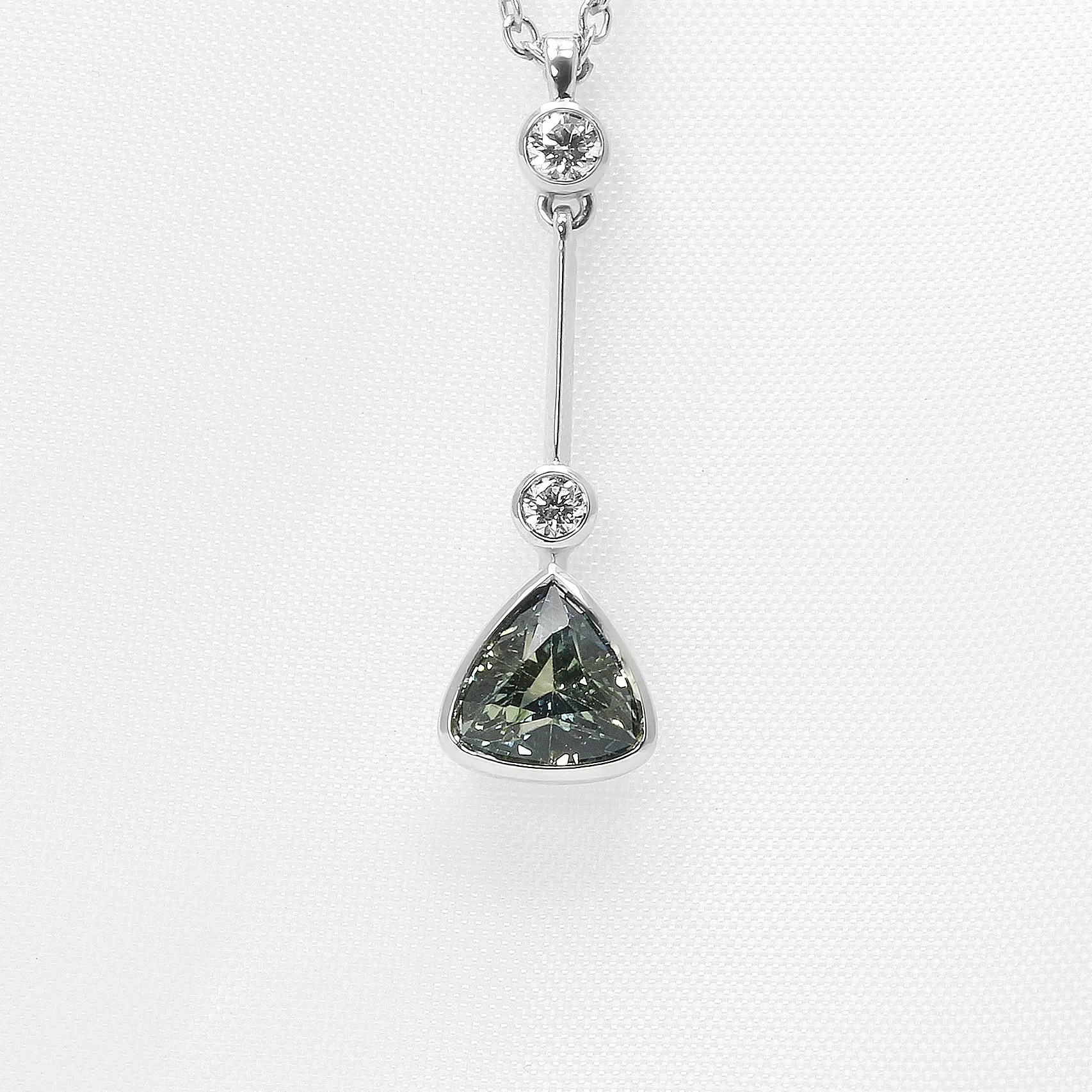 Teal Sapphire and Diamond Drop Pendant