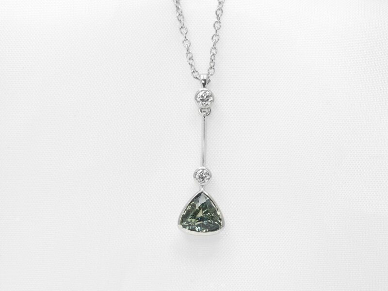 Teal Sapphire and Diamond Drop Pendant 