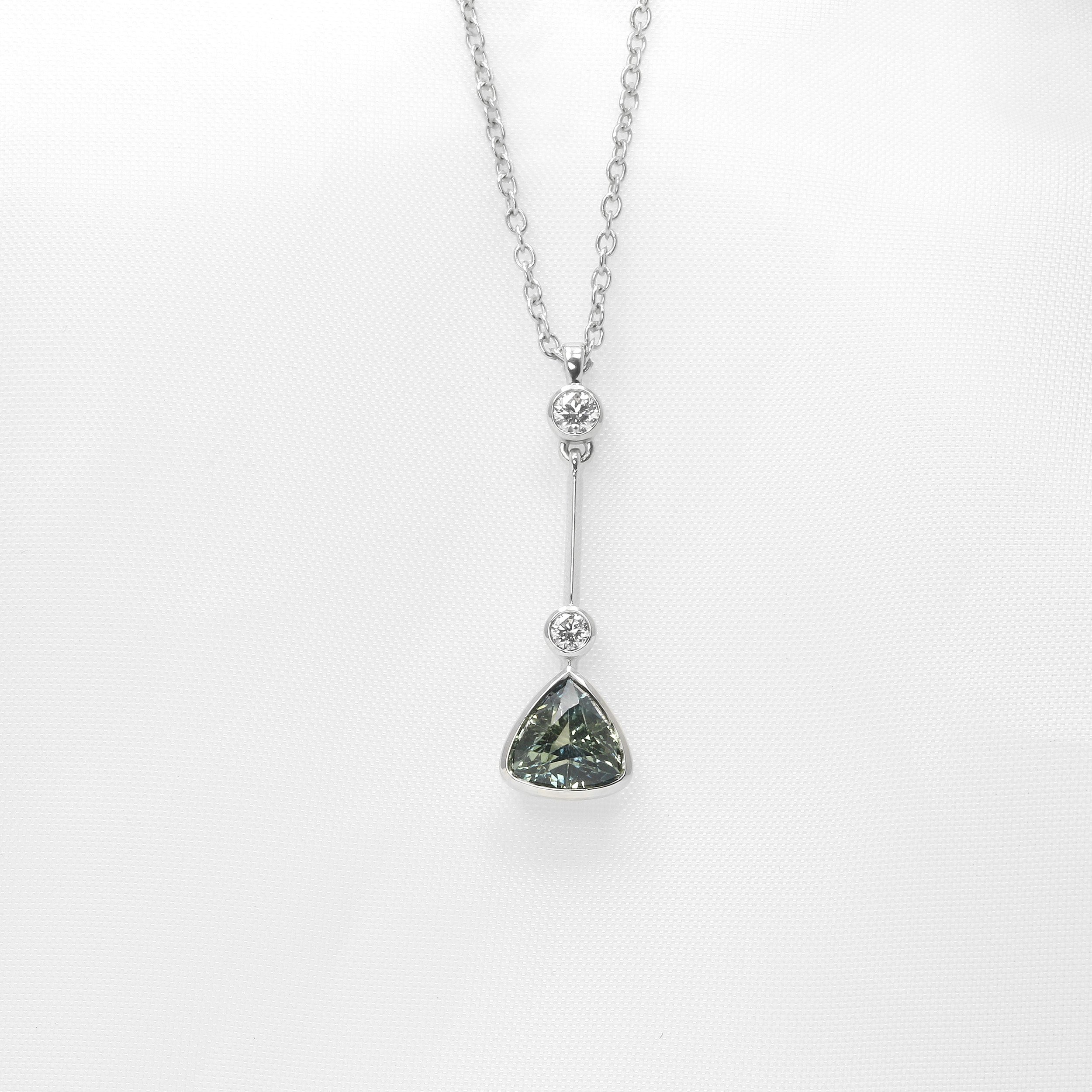 Teal Sapphire and Diamond Drop Pendant