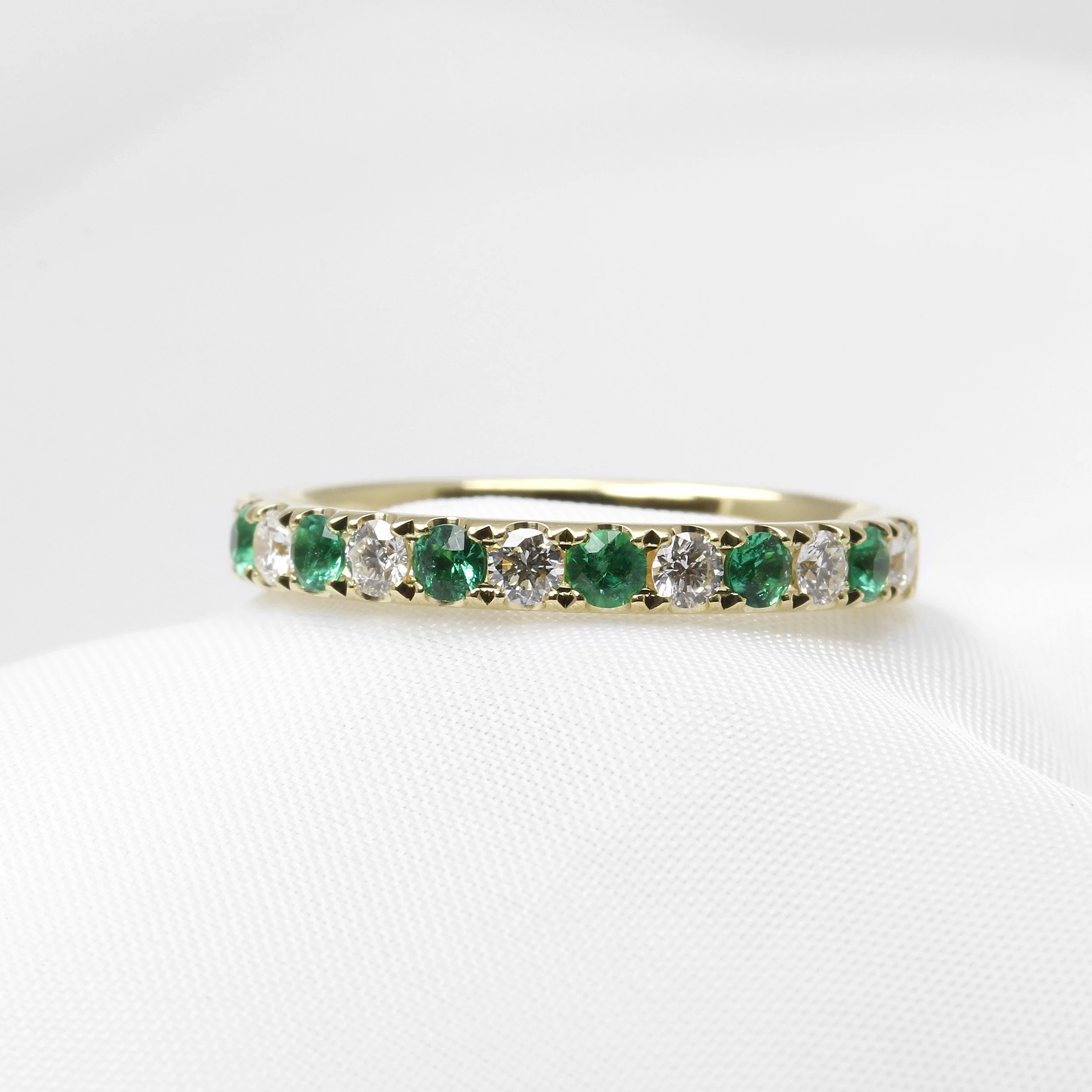 Emerald and Diamond Half Eternity Ring in 18ct Gold