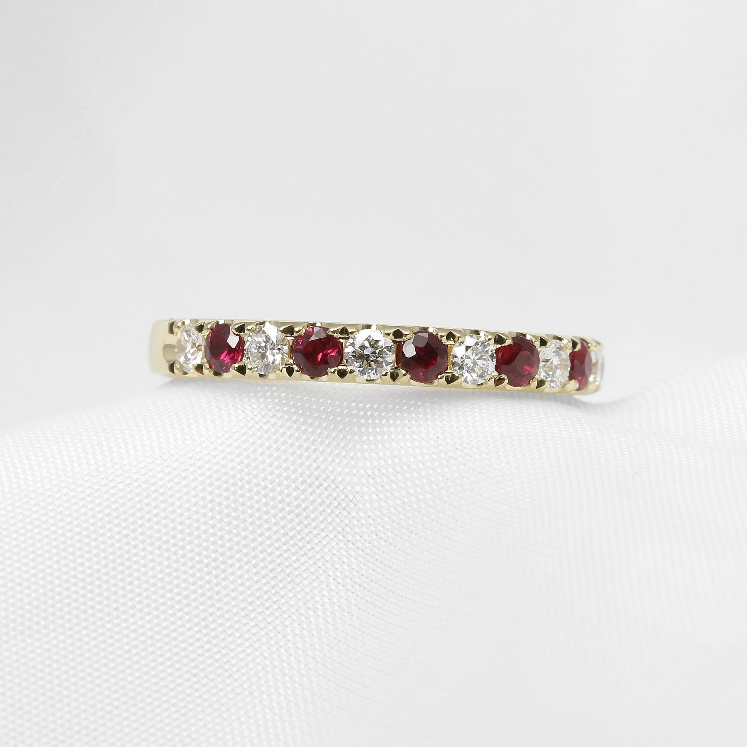 Ruby and Diamond Half Eternity Ring in 18ct Yellow Gold