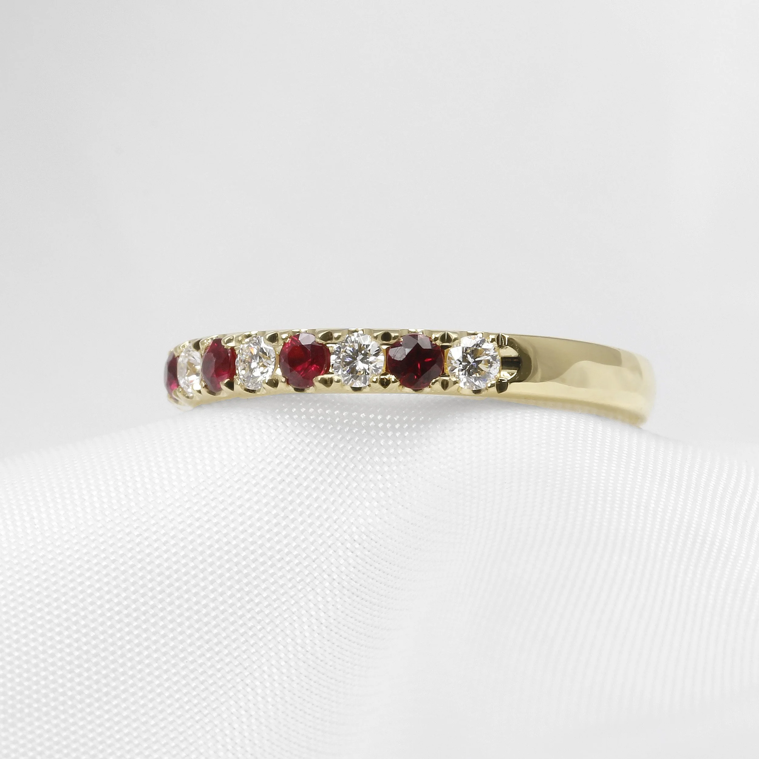 Ruby and Diamond Half Eternity Ring in 18ct Yellow Gold