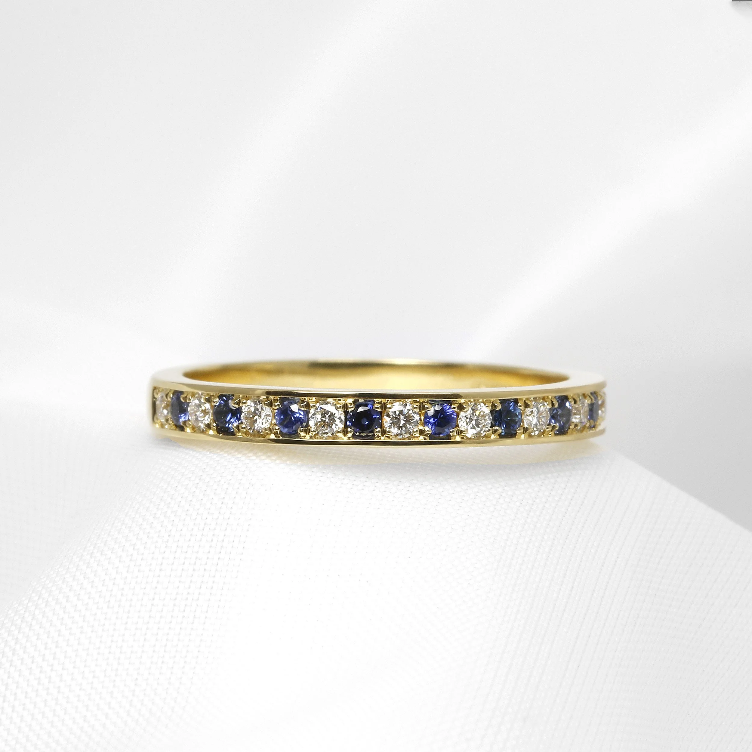 Grain Set Sapphire and Diamond Eternity Ring