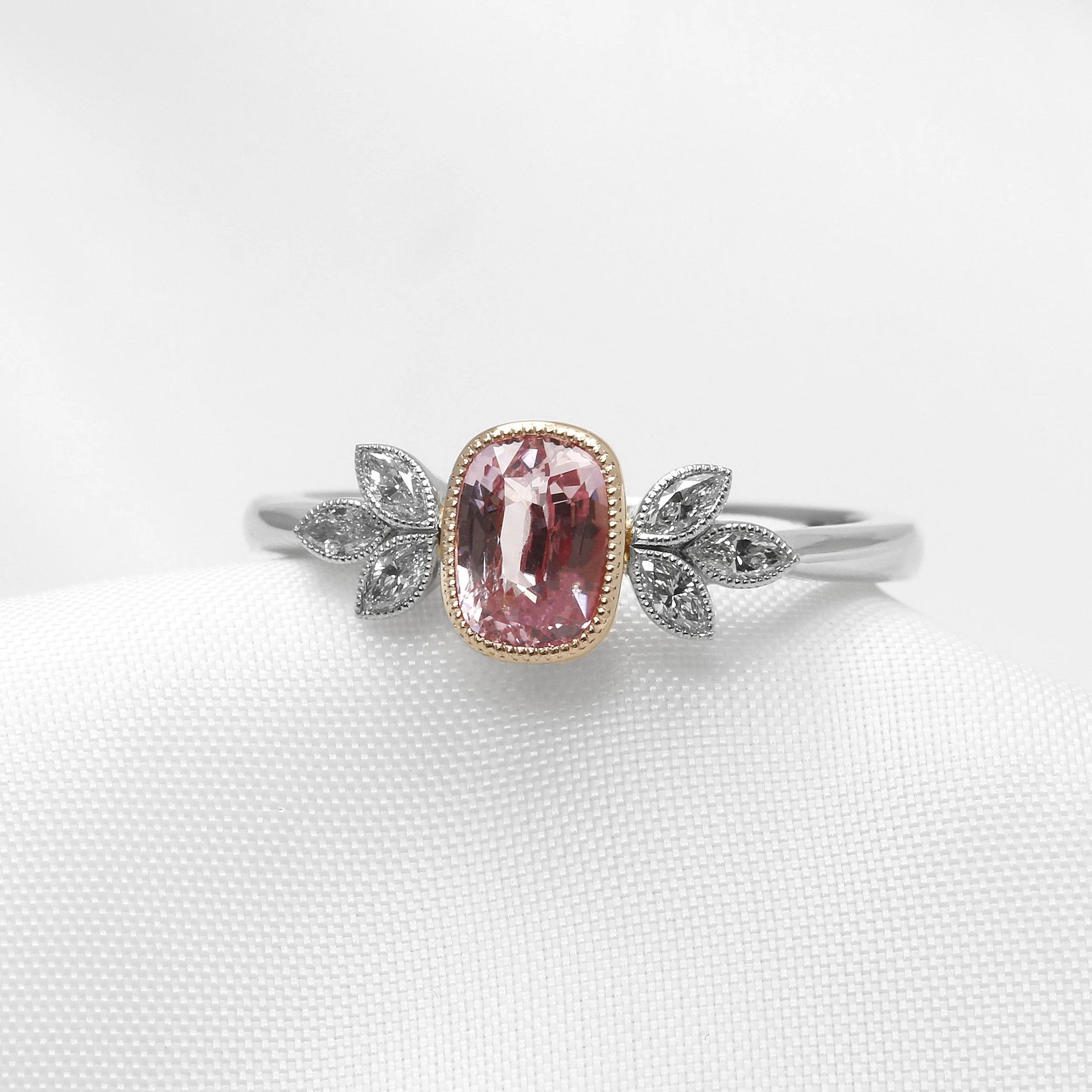 Pink Sapphire and Diamond Ring in Platinum and Rose Gold