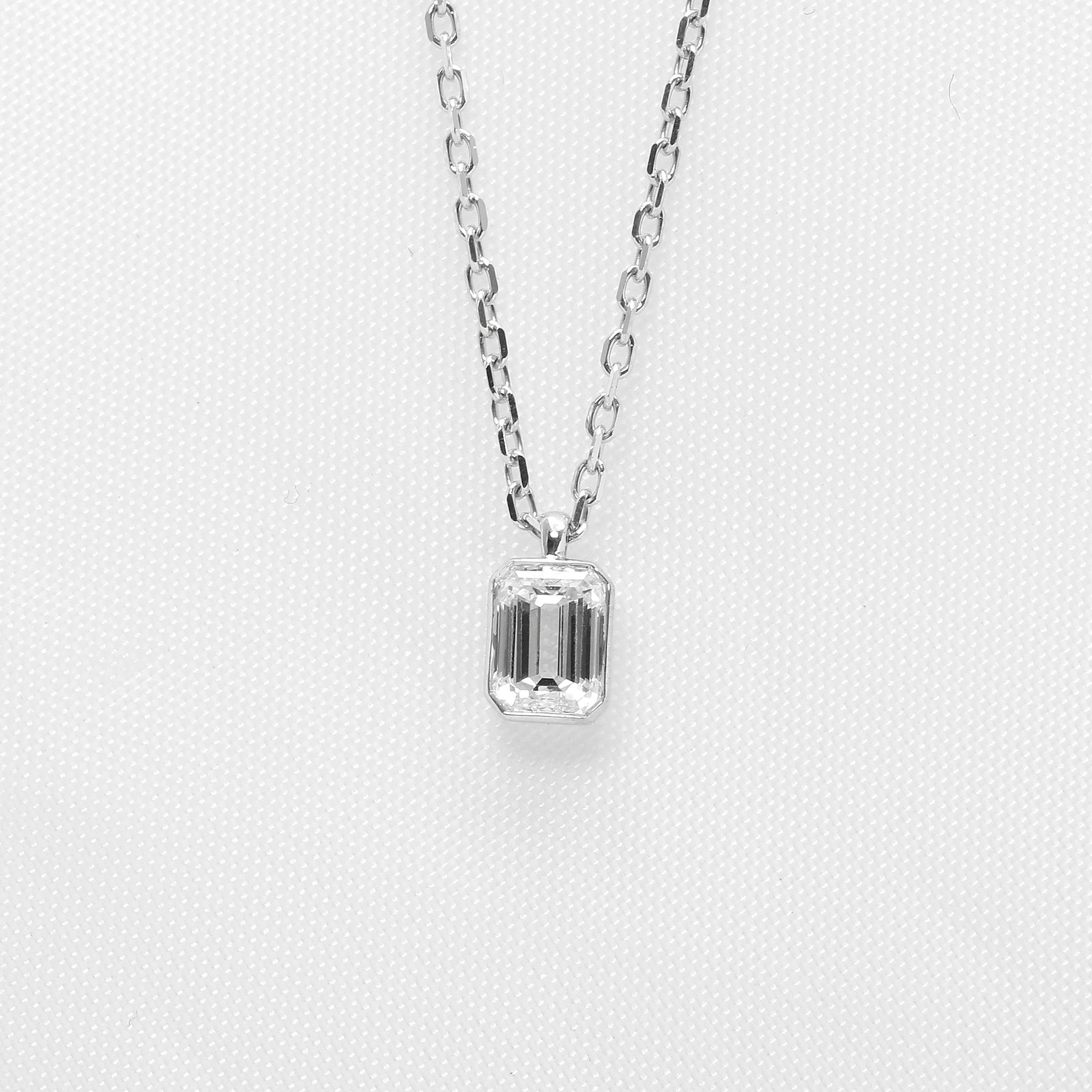 Emerald Cut Diamond Pendant in White Gold