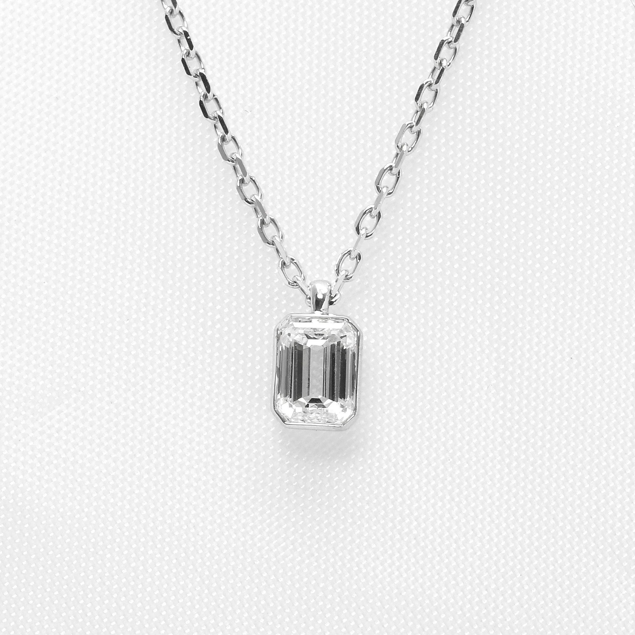 Emerald Cut Diamond Pendant in White Gold
