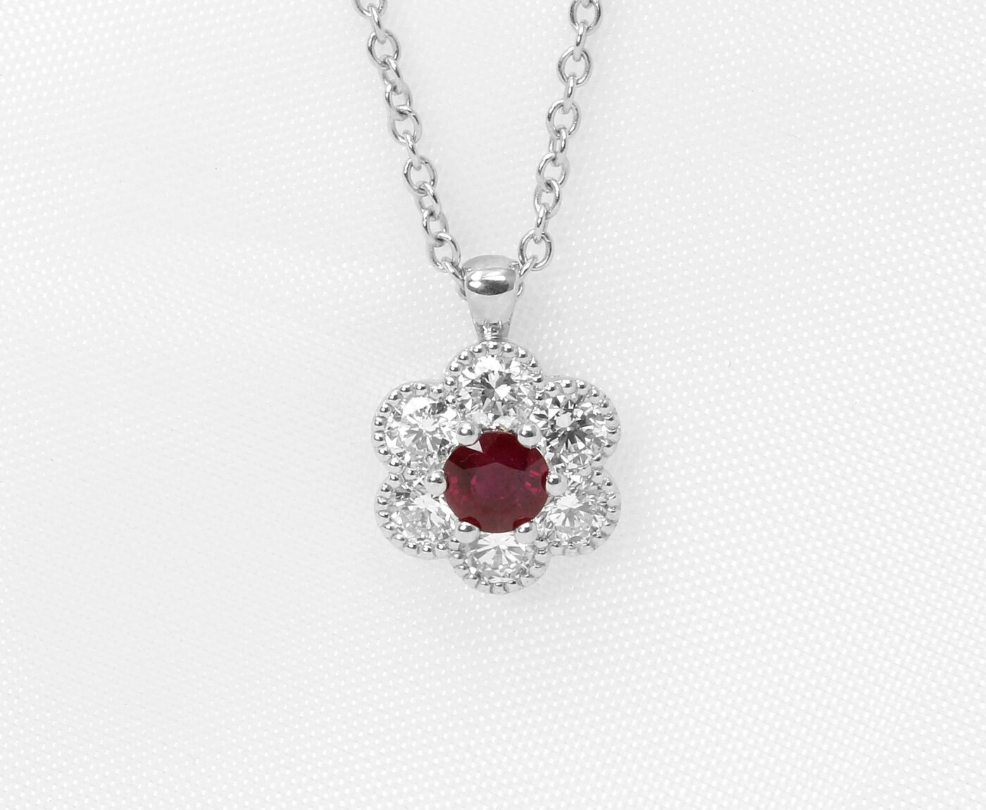 Ruby and Diamond Daisy Cluster Pendant