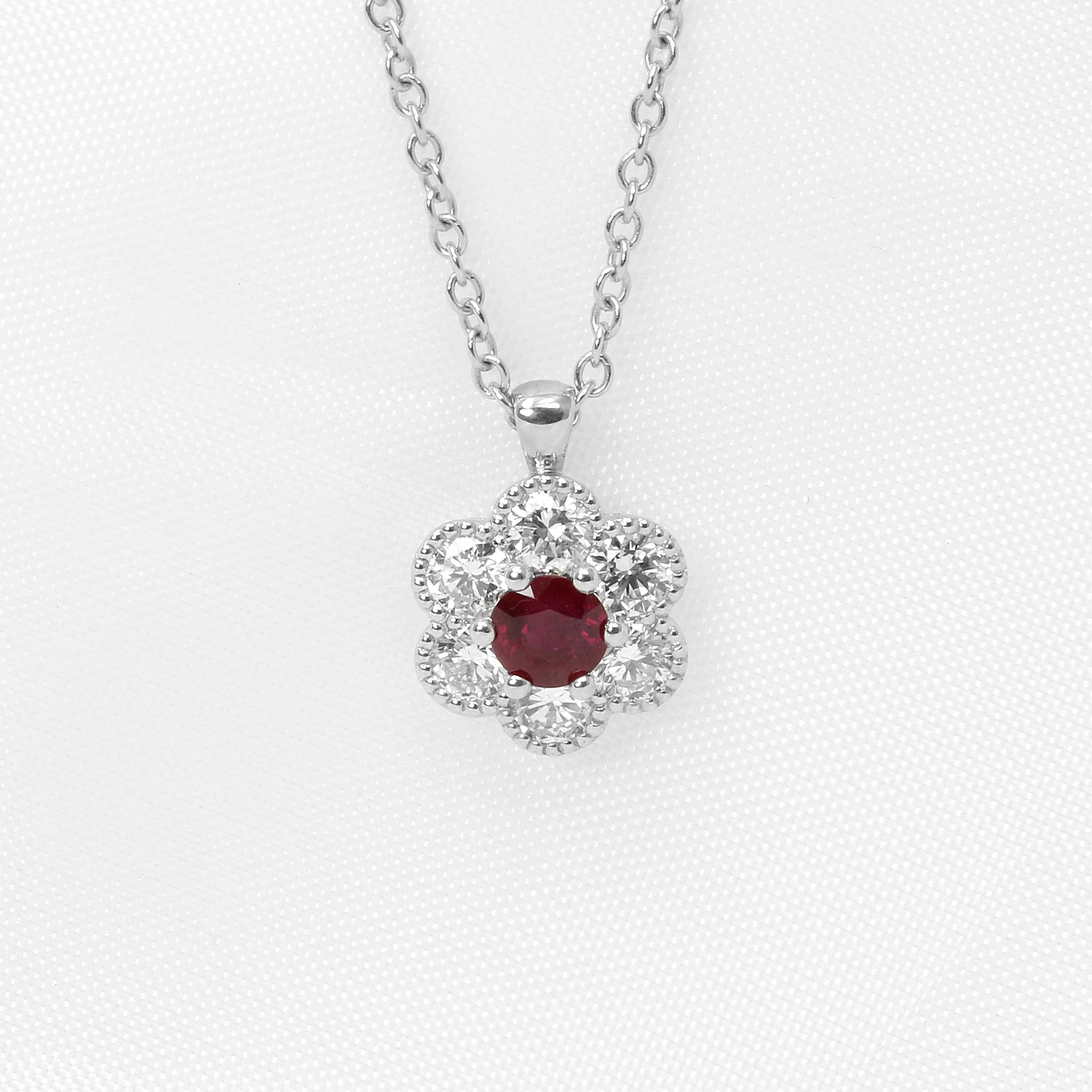 Ruby and Diamond Daisy Cluster Pendant
