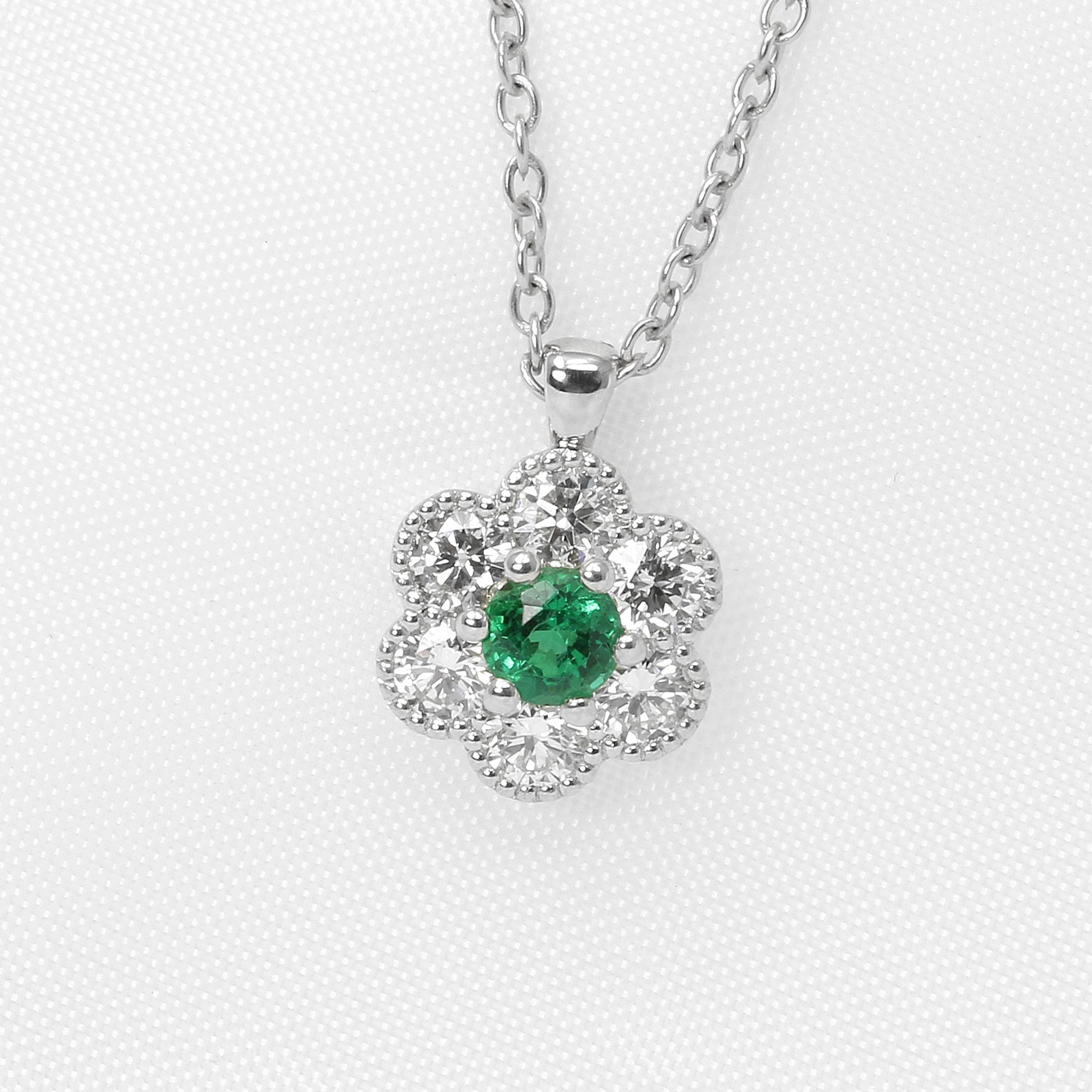 Emerald and Diamond Daisy Cluster Pendant