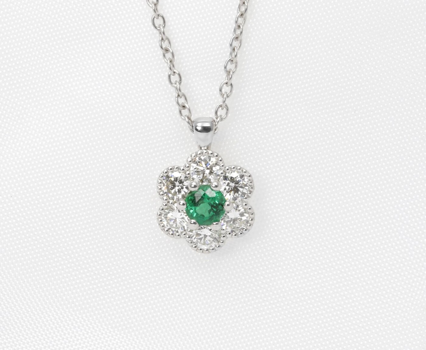 Emerald and Diamond Daisy Cluster Pendant 