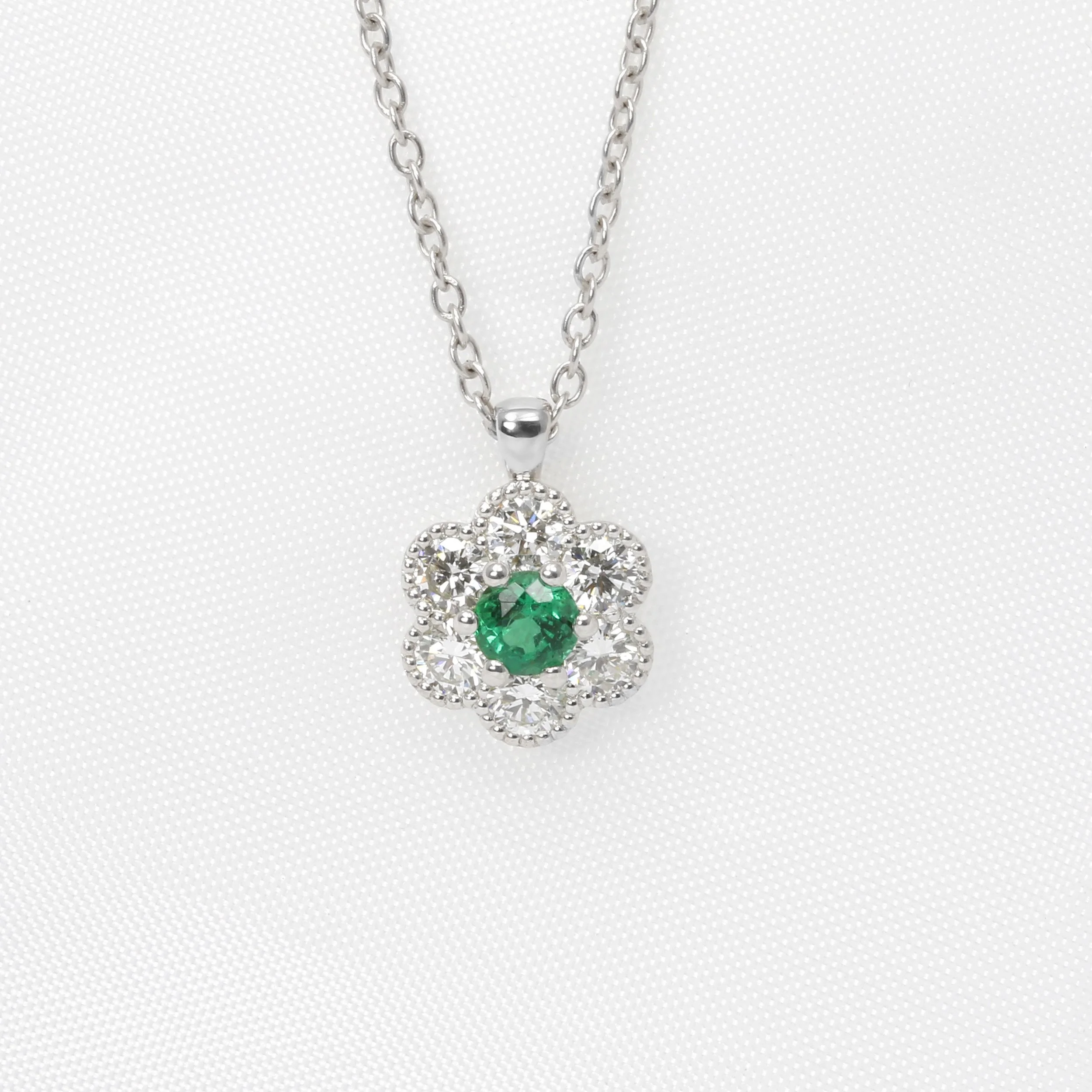 Emerald and Diamond Daisy Cluster Pendant