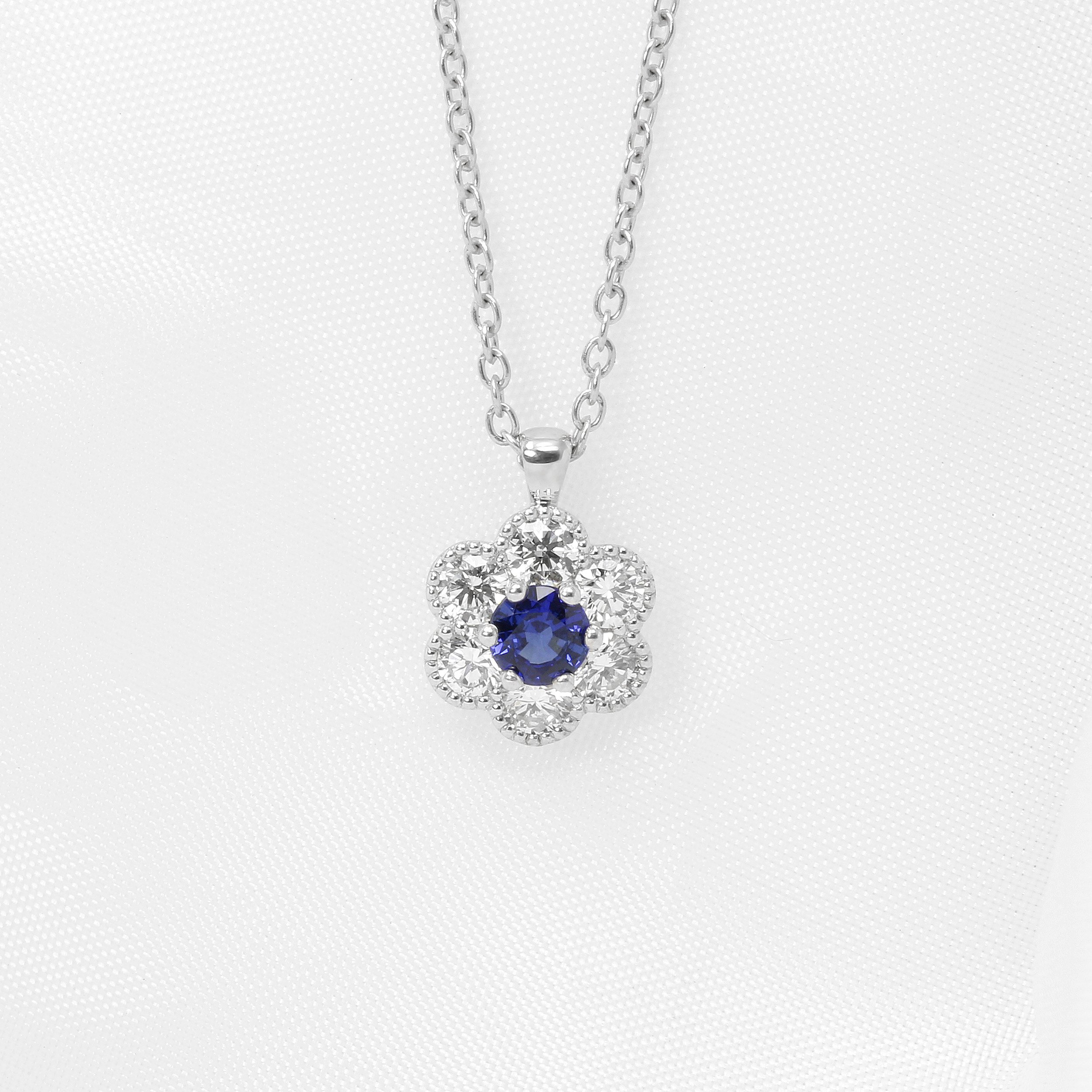 Sapphire and Diamond Daisy Cluster Pendant