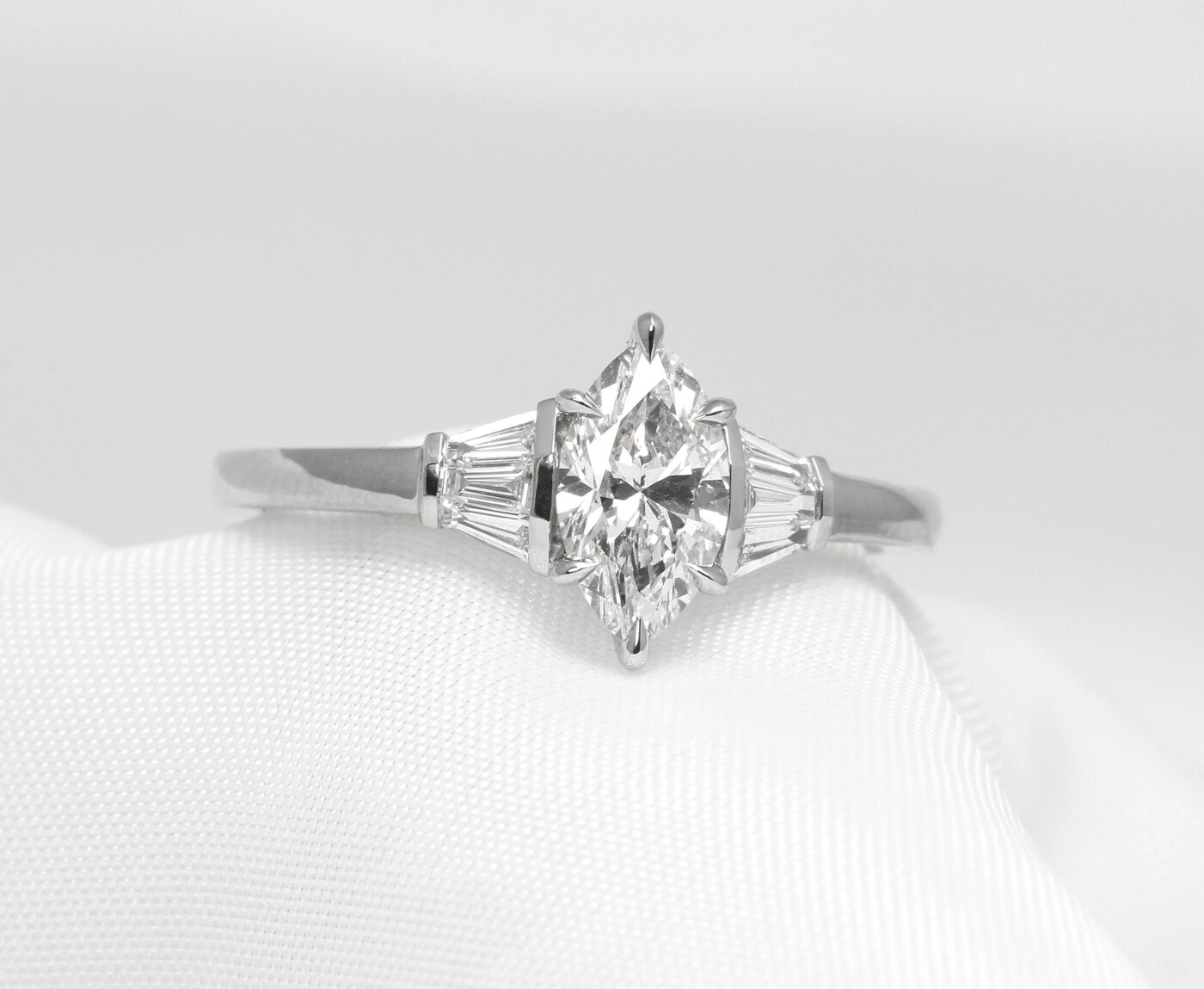 Timothy Roe Bar Set Marquise Ring in Platinum 