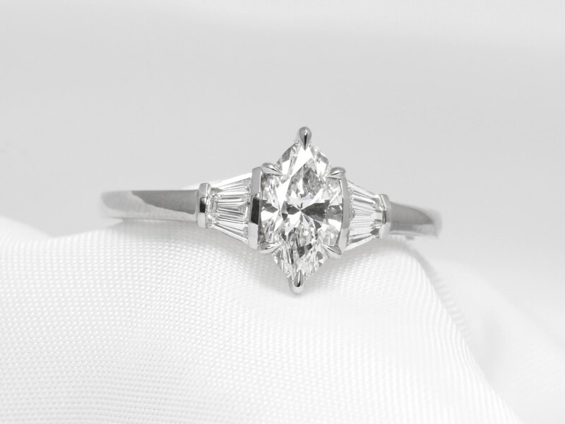 Timothy Roe Bar Set Marquise Ring in Platinum