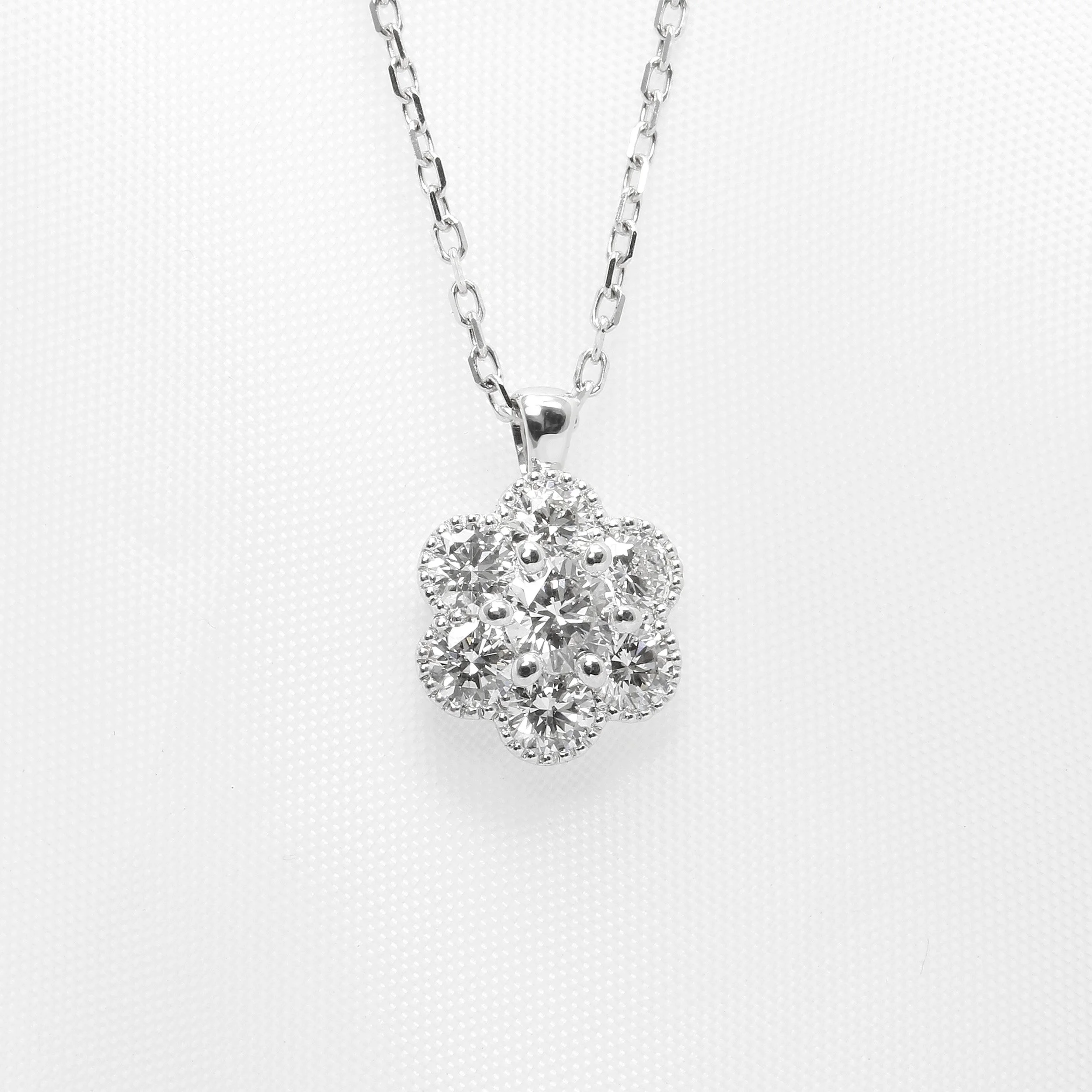 Diamond Daisy Cluster Pendant in White Gold