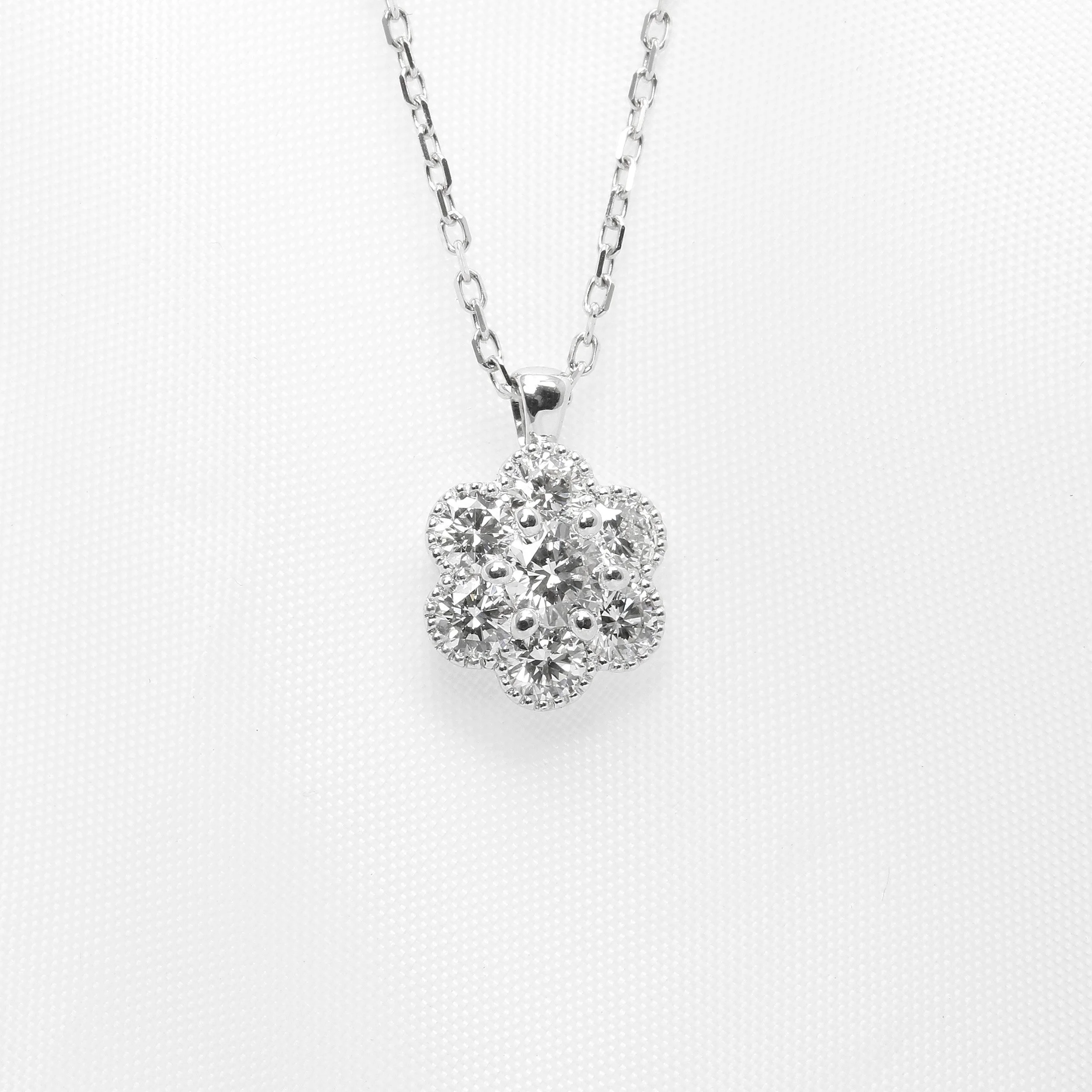 Diamond Daisy Cluster Pendant in White Gold
