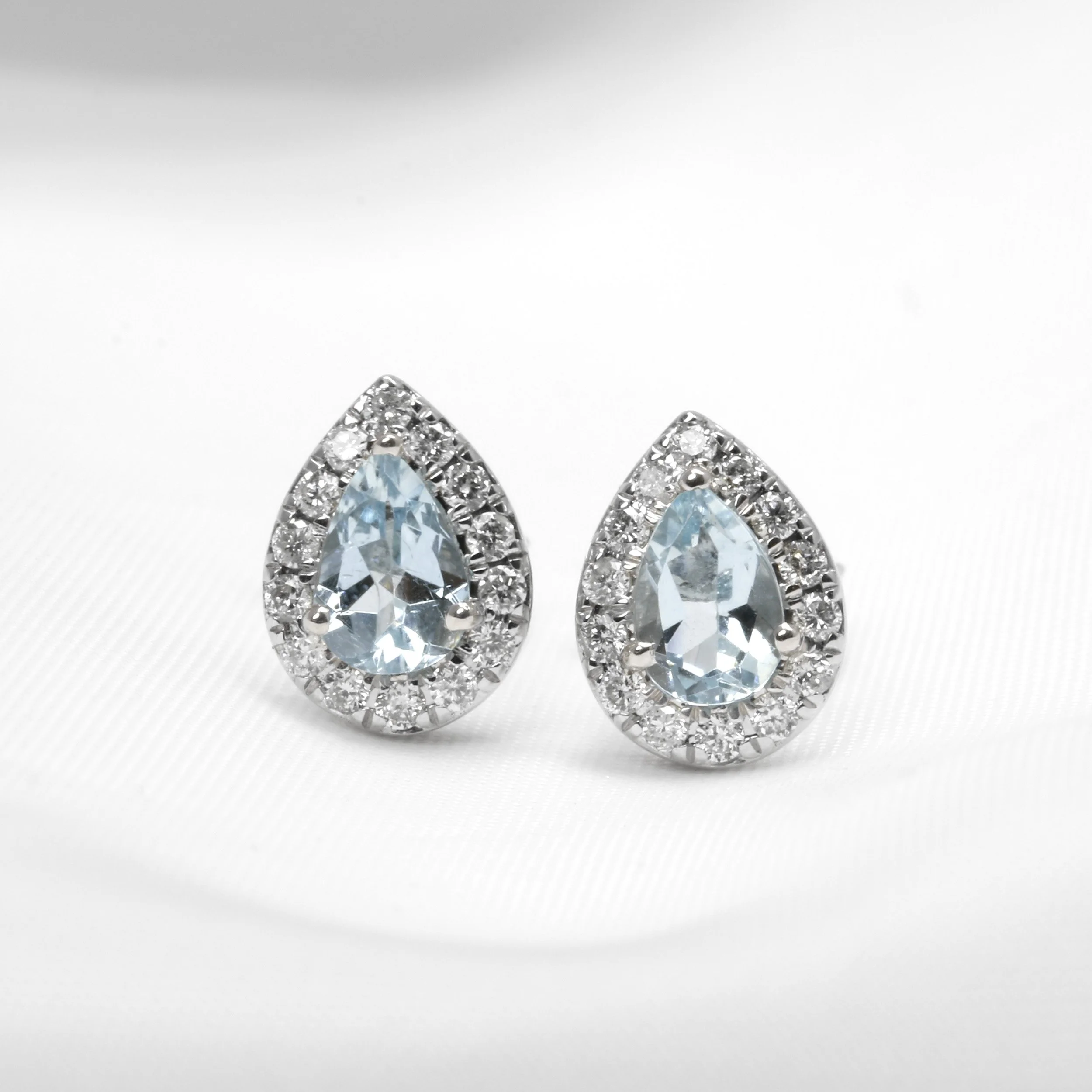 Aquamarine and Diamond Halo Stud Earrings in White Gold