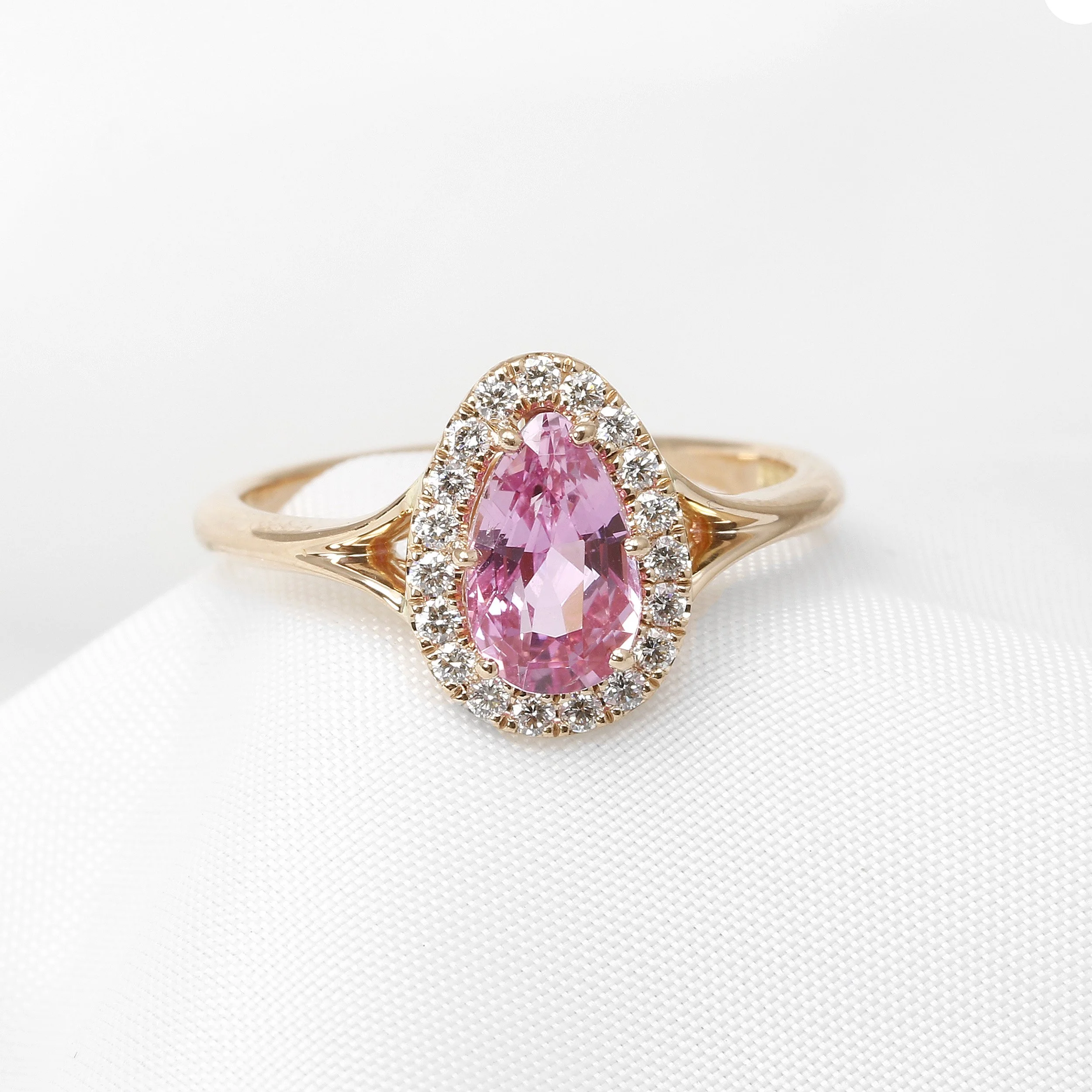 Pink Sapphire Pear Shaped Cluster Ring in 18ct Rose Gold