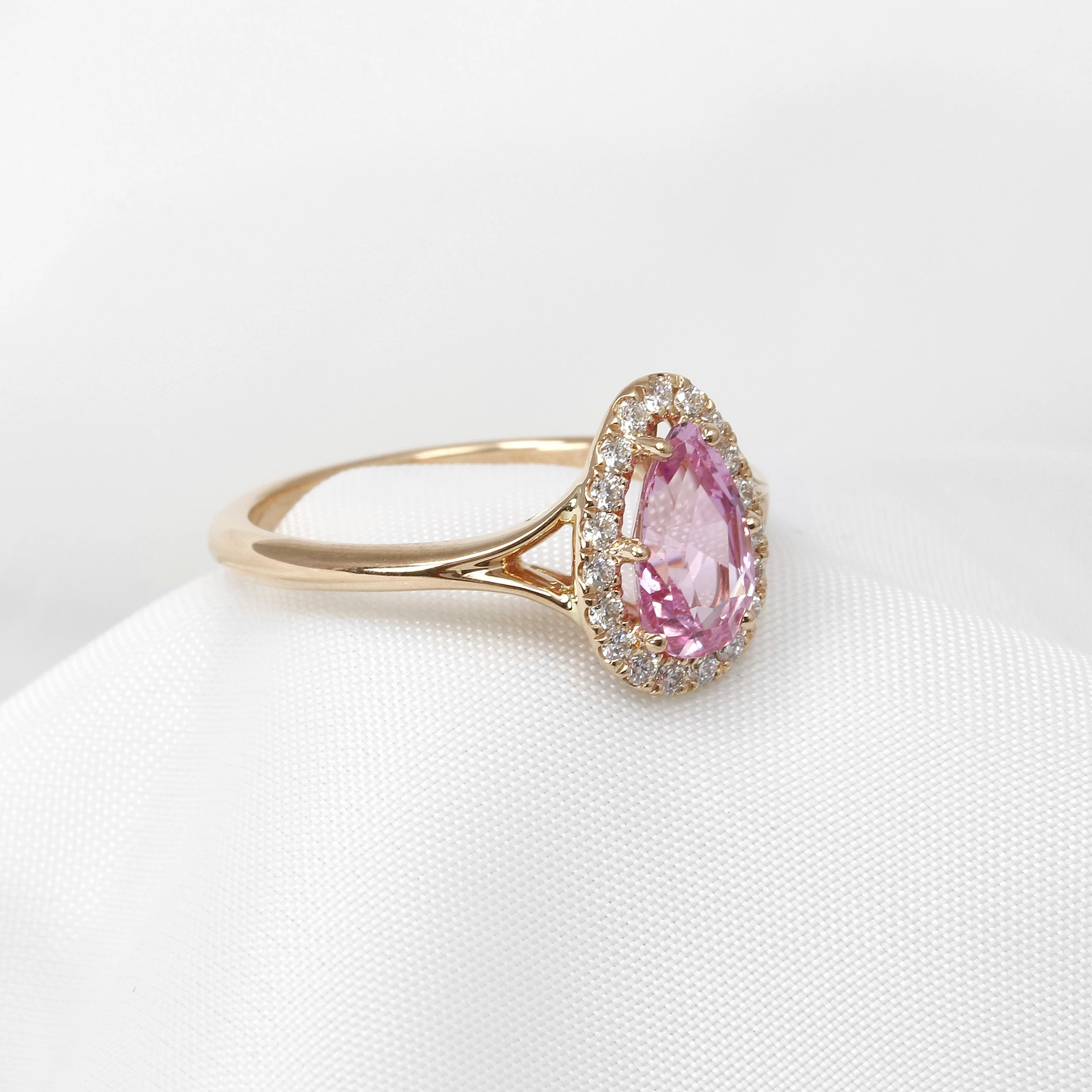 Pink Sapphire Pear Shaped Cluster Ring in 18ct Rose Gold