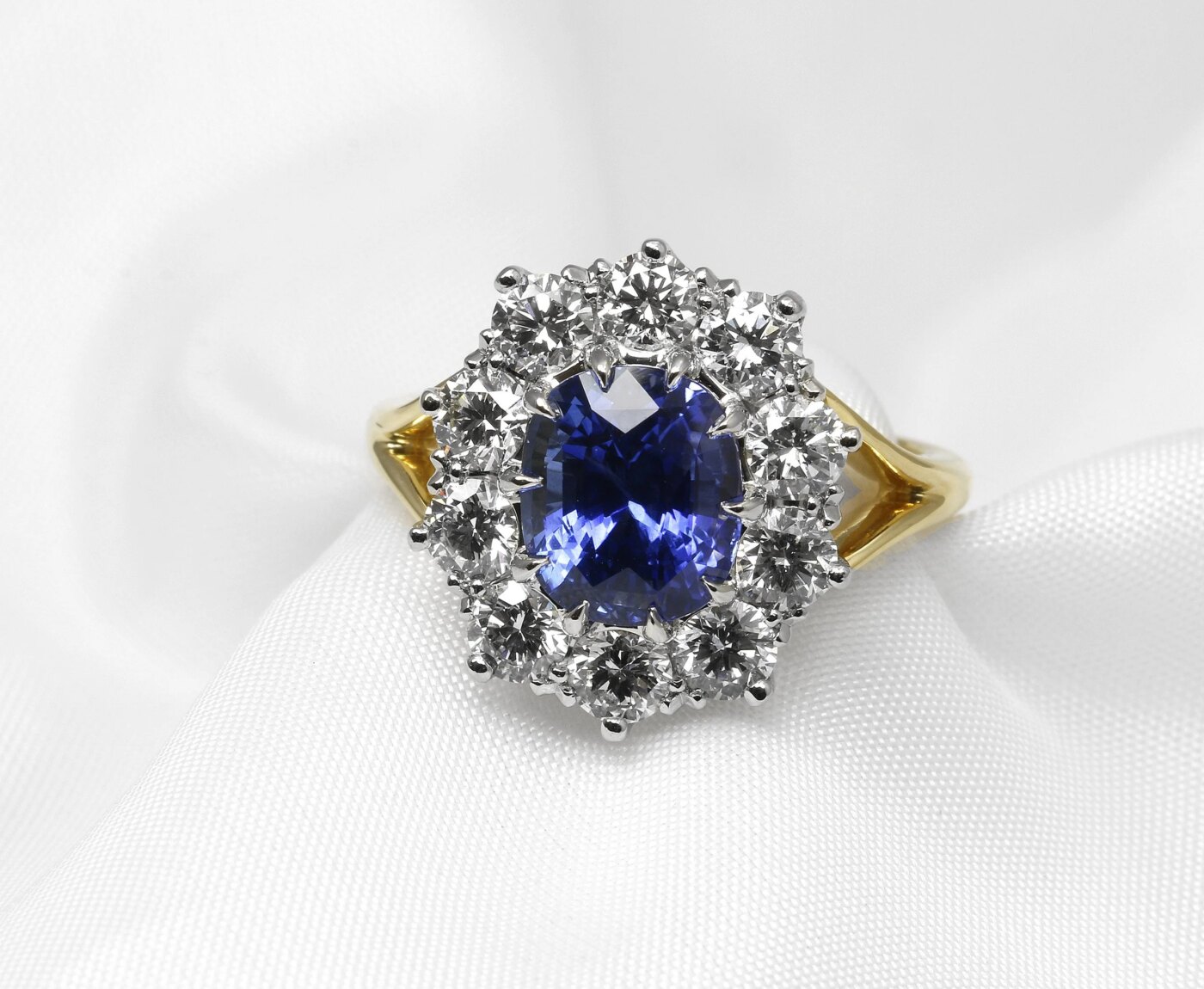 Sapphire and Diamond Cluster Ring in 18ct Yellow Gold and Platinum 