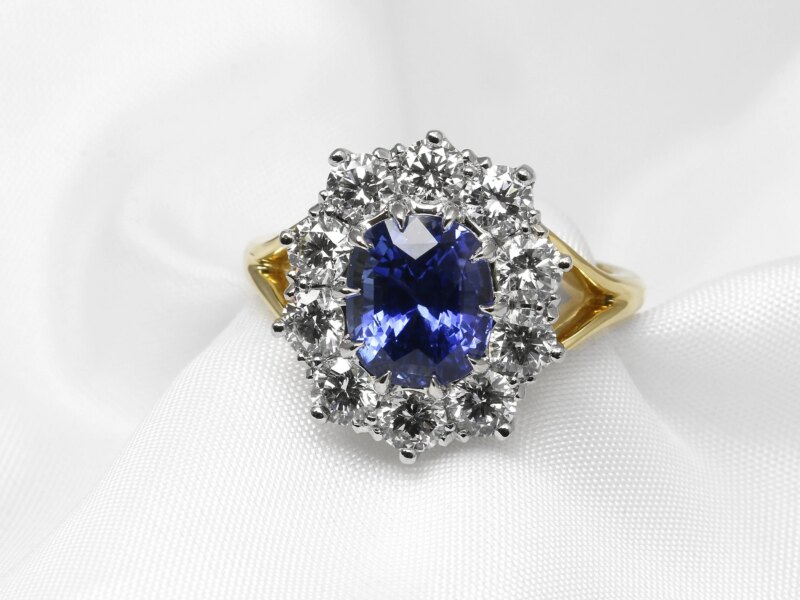 Sapphire and Diamond Cluster Ring in 18ct Yellow Gold and Platinum