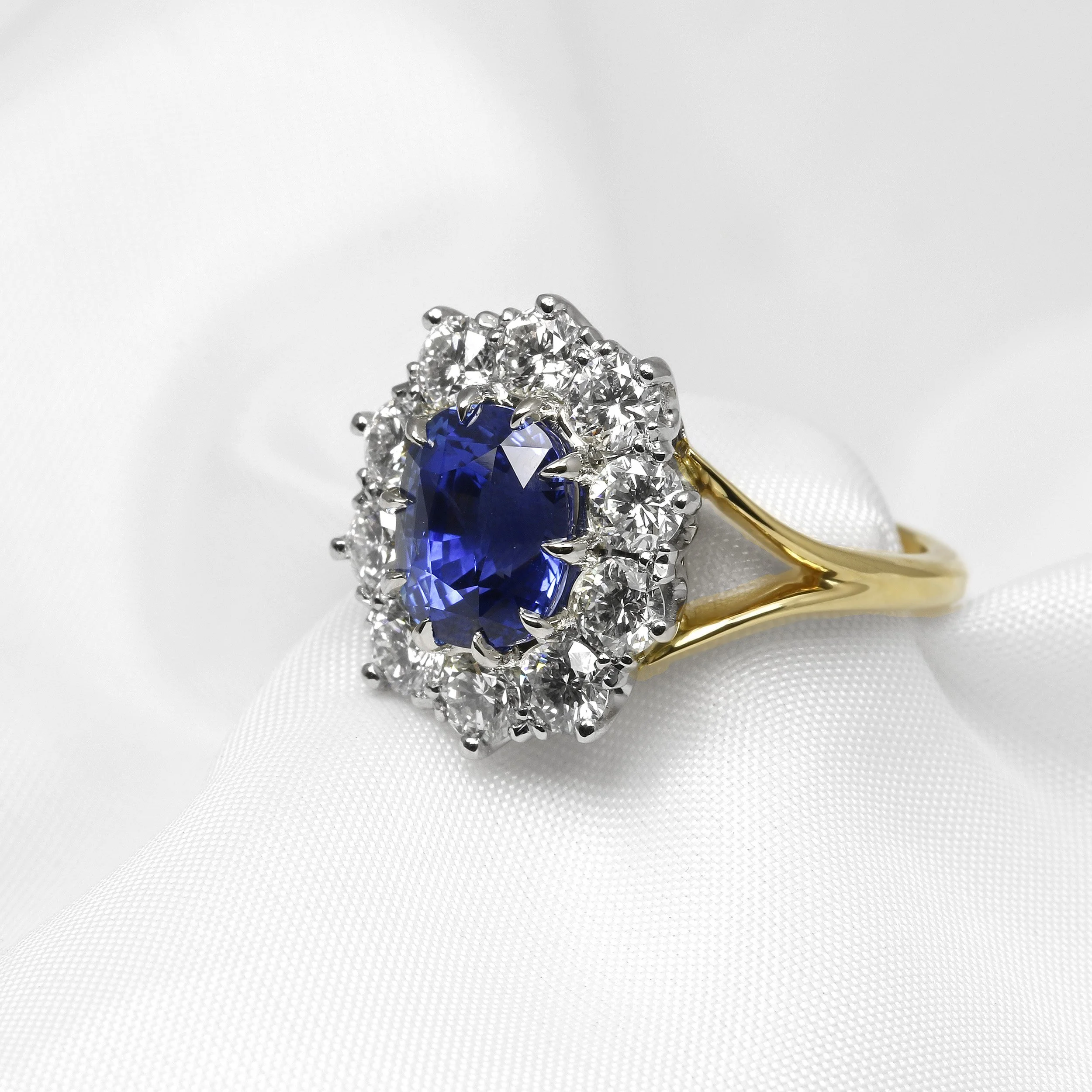 Sapphire and Diamond Cluster Ring in 18ct Yellow Gold and Platinum