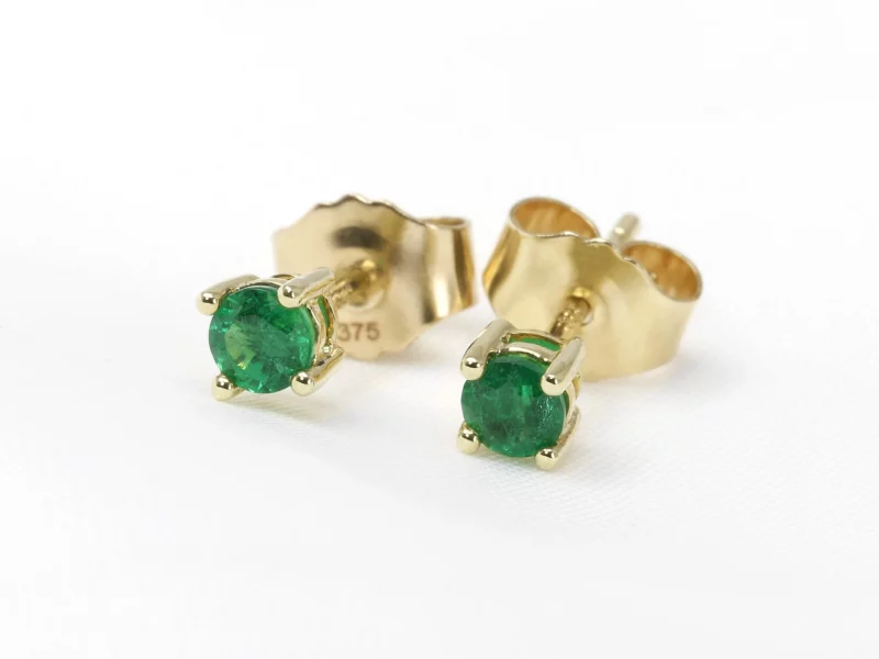 Emerald Solitaire Stud Earrings in 9ct Yellow Gold
