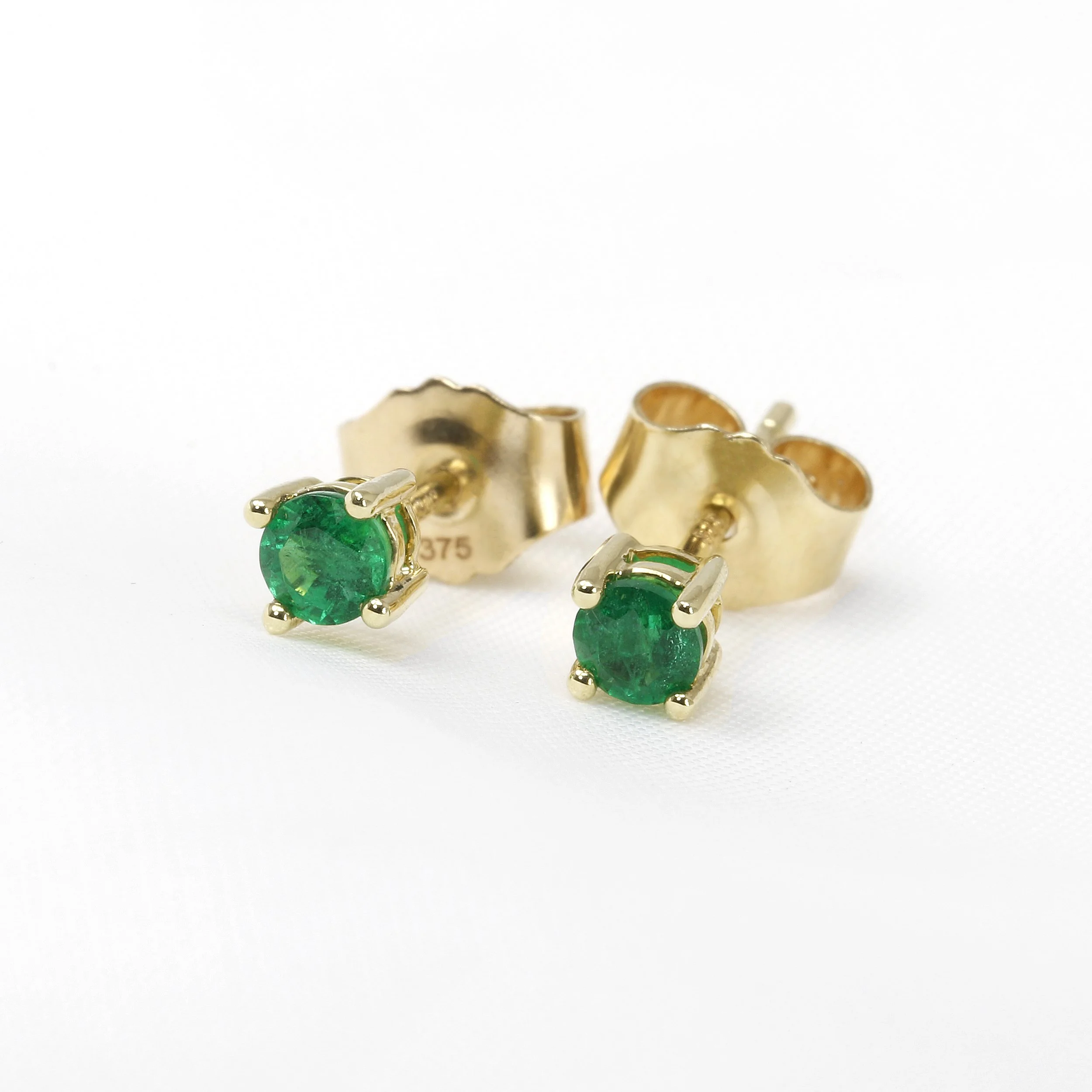 Emerald Solitaire Stud Earrings in 9ct Yellow Gold
