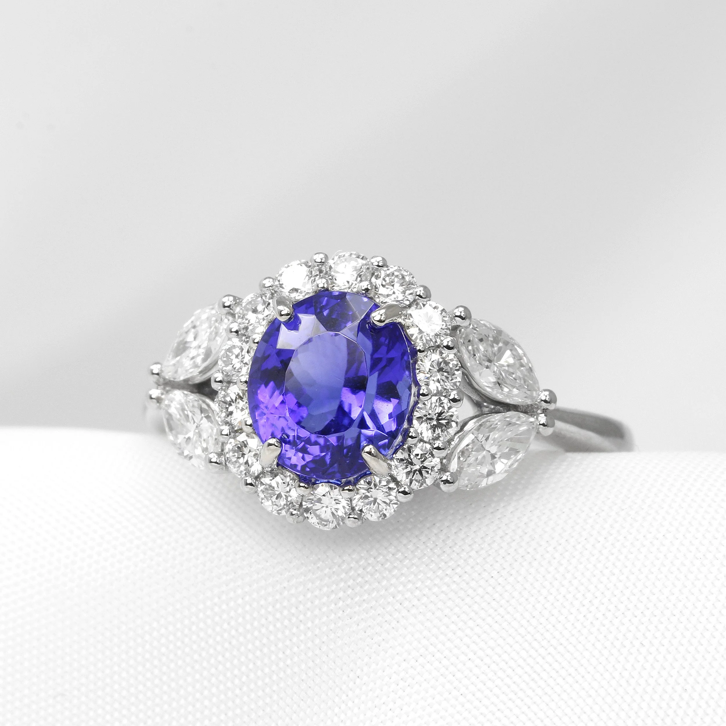 Tanzanite and Diamond Cluster Ring in Platinum