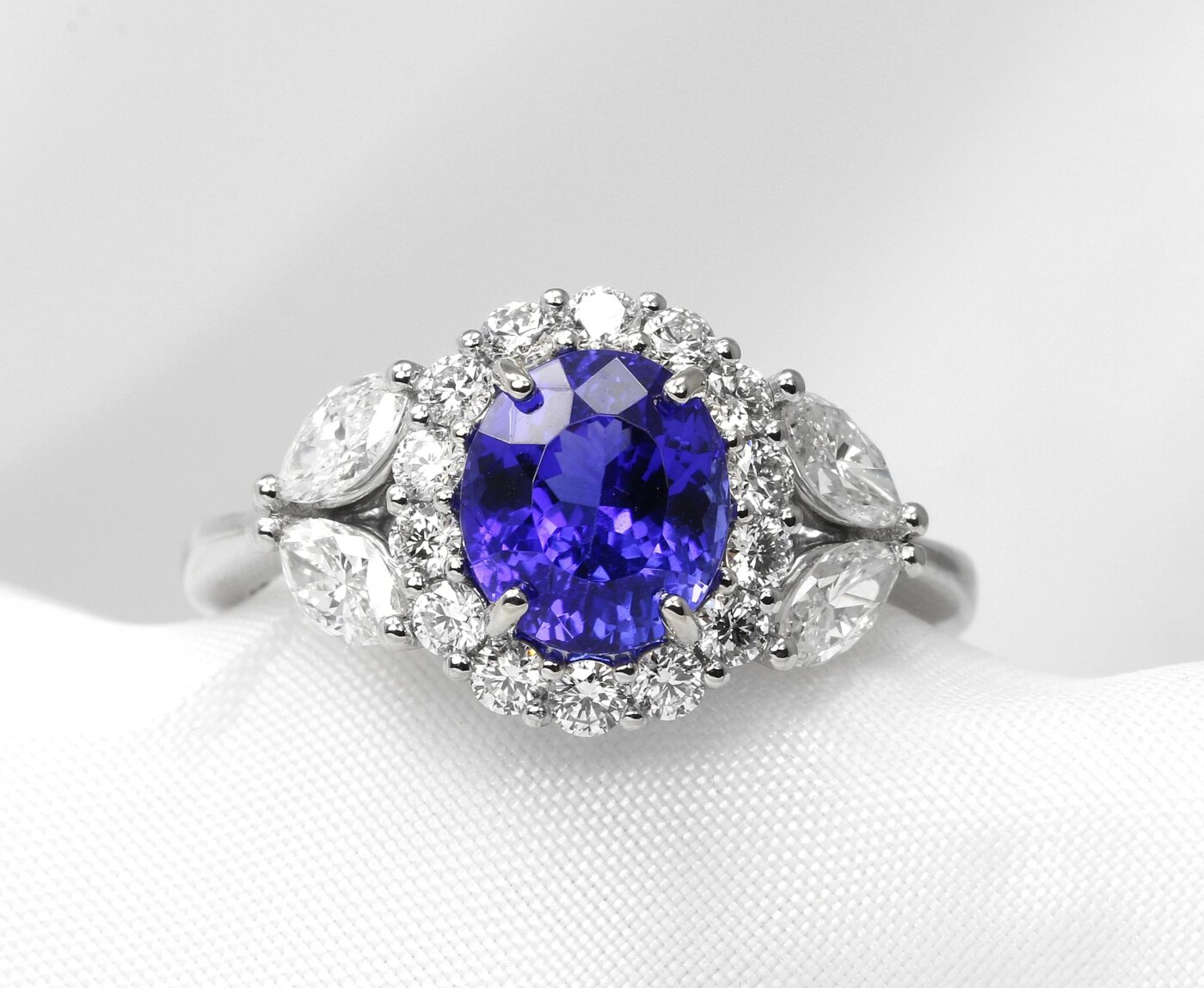 Tanzanite and Diamond Cluster Ring in Platinum
