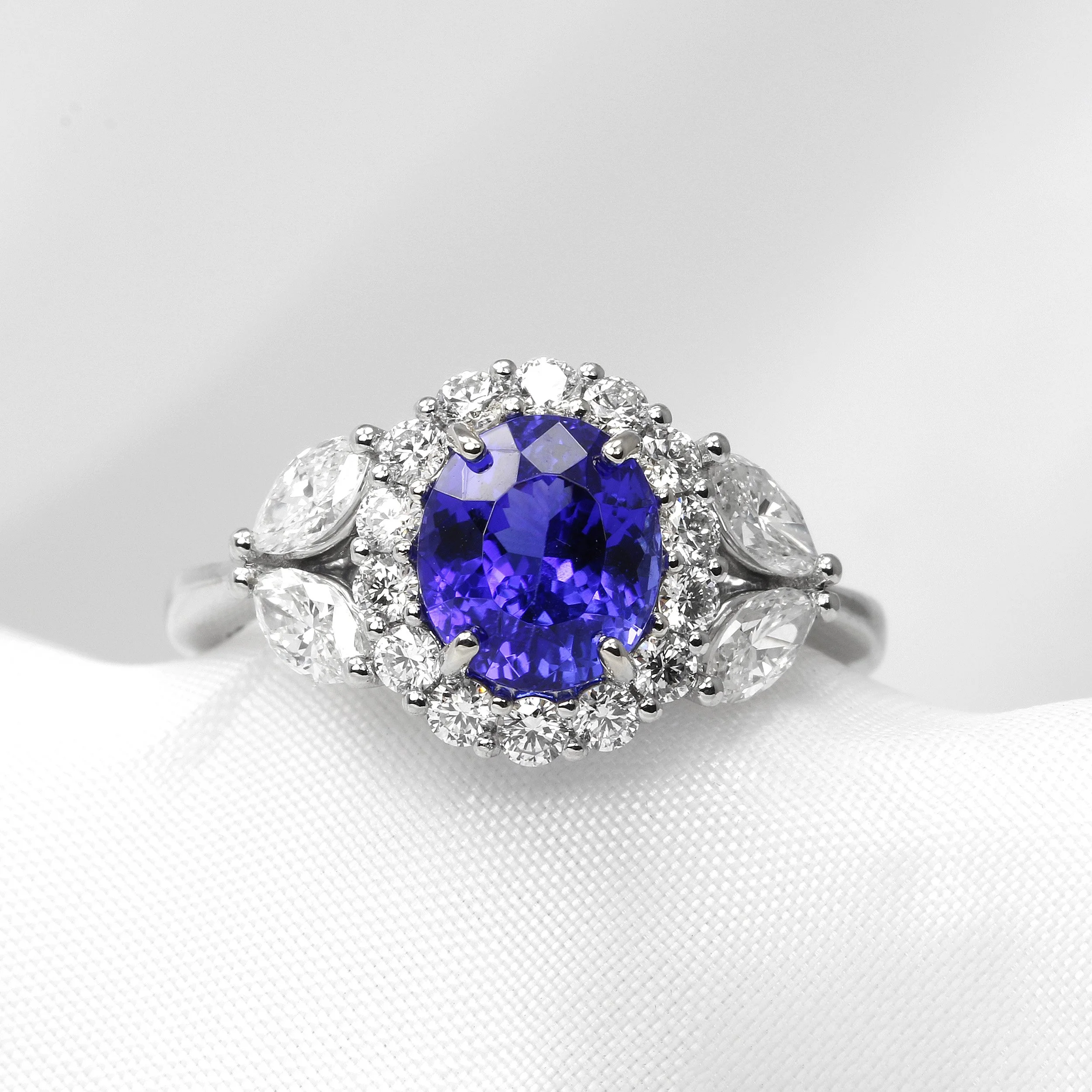 Tanzanite and Diamond Cluster Ring in Platinum