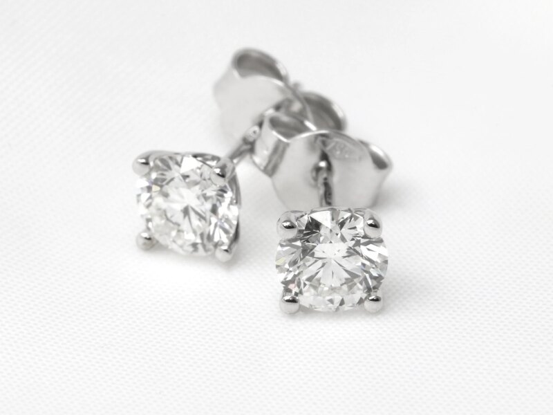Diamond Solitaire Stud Earrings in 18ct White Gold 